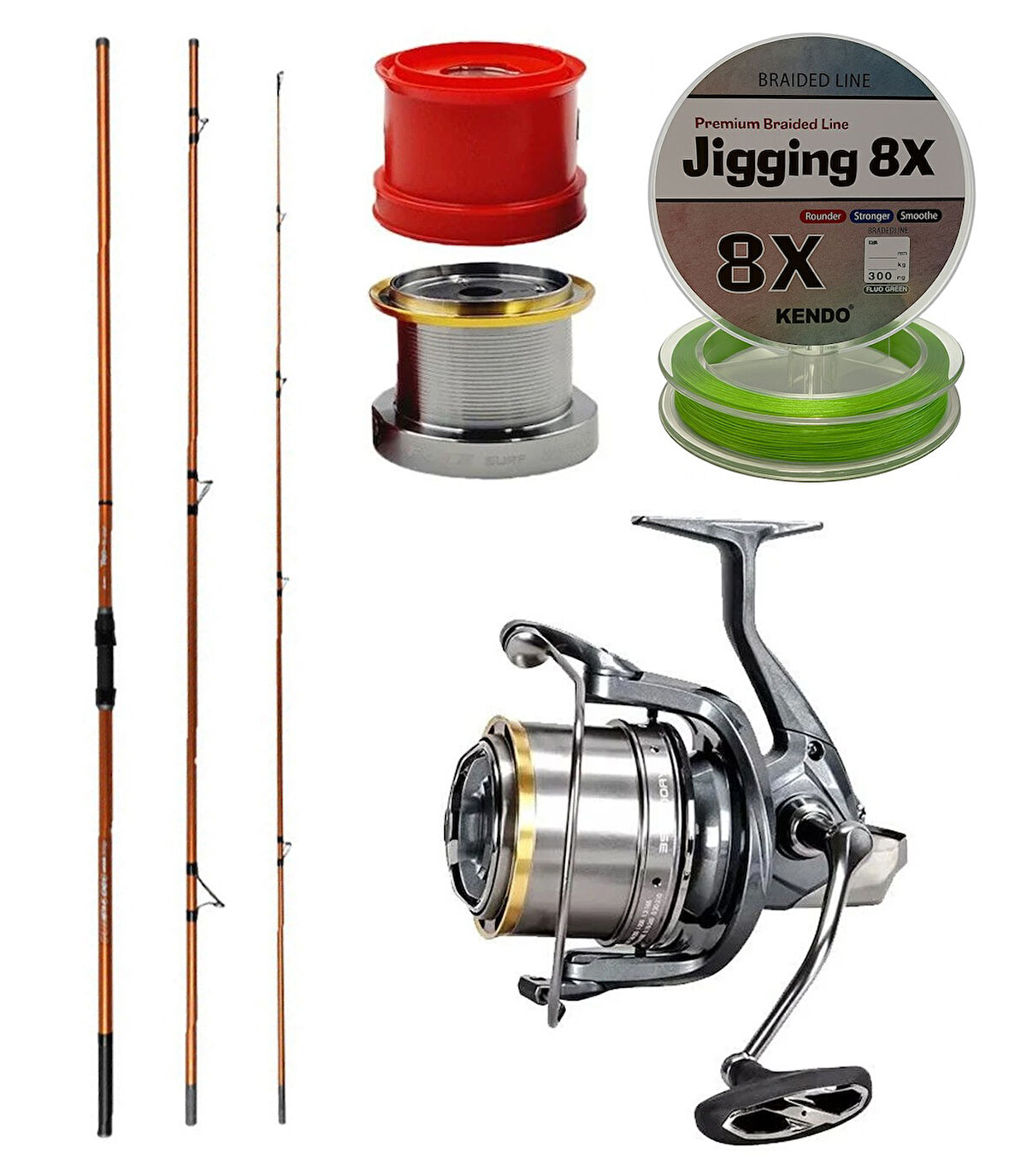 YekOutdoor Yüksek Performans Okuma Trio Rex Surf 420cm 120-250gr 3 Parça Surf Kamışı&Okuma Flite Surf FLS35-1500AY Gunsmoke 9+1BB Olta Makinesi
