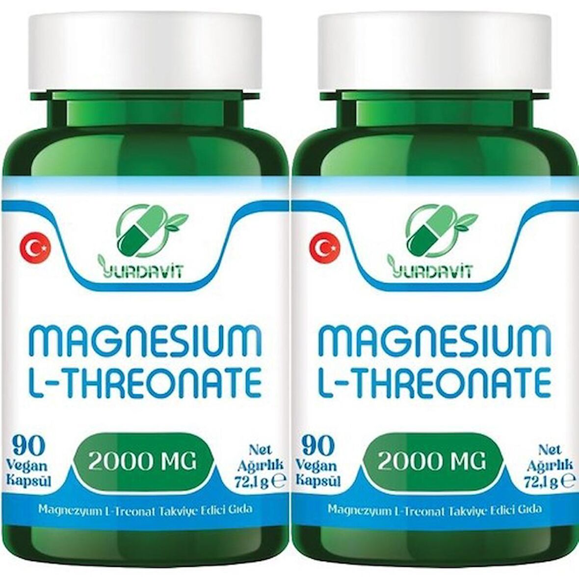 Yurdavit Magnesium L-Threonate 2000 mg 2 x 90 Vegan Kapsül Magnezyum 159 mg Magnezyum L-Treonat