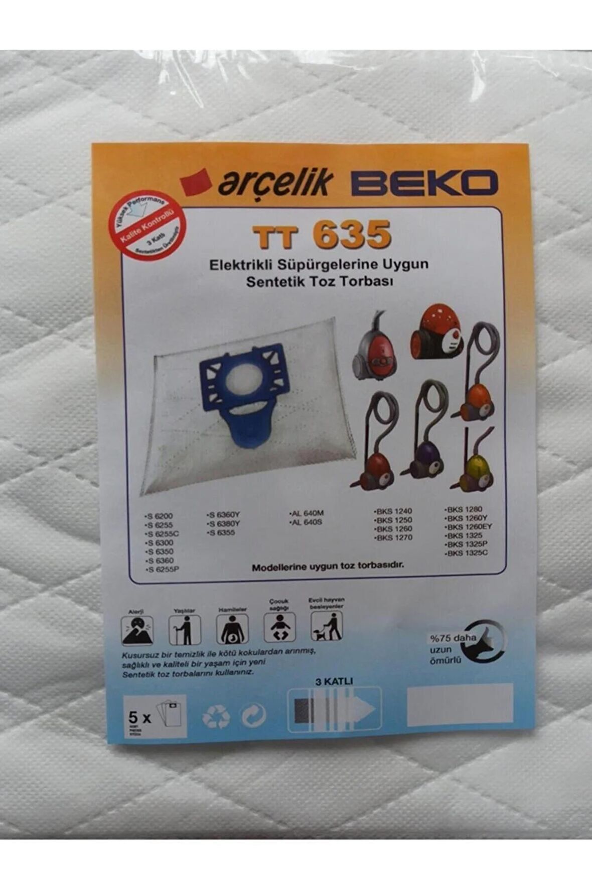 Beko S 6255 C Tt 635 Elektrikli Süpürge Sentetik Toz Torbası (5 Adet)