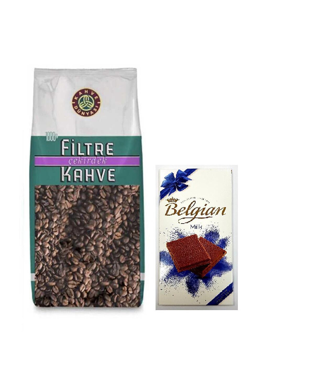 Kahve Dünyası Filtre Kahve Çekirdek 1 kg ve IKEA Belgian Milk Chocolate 100 gr