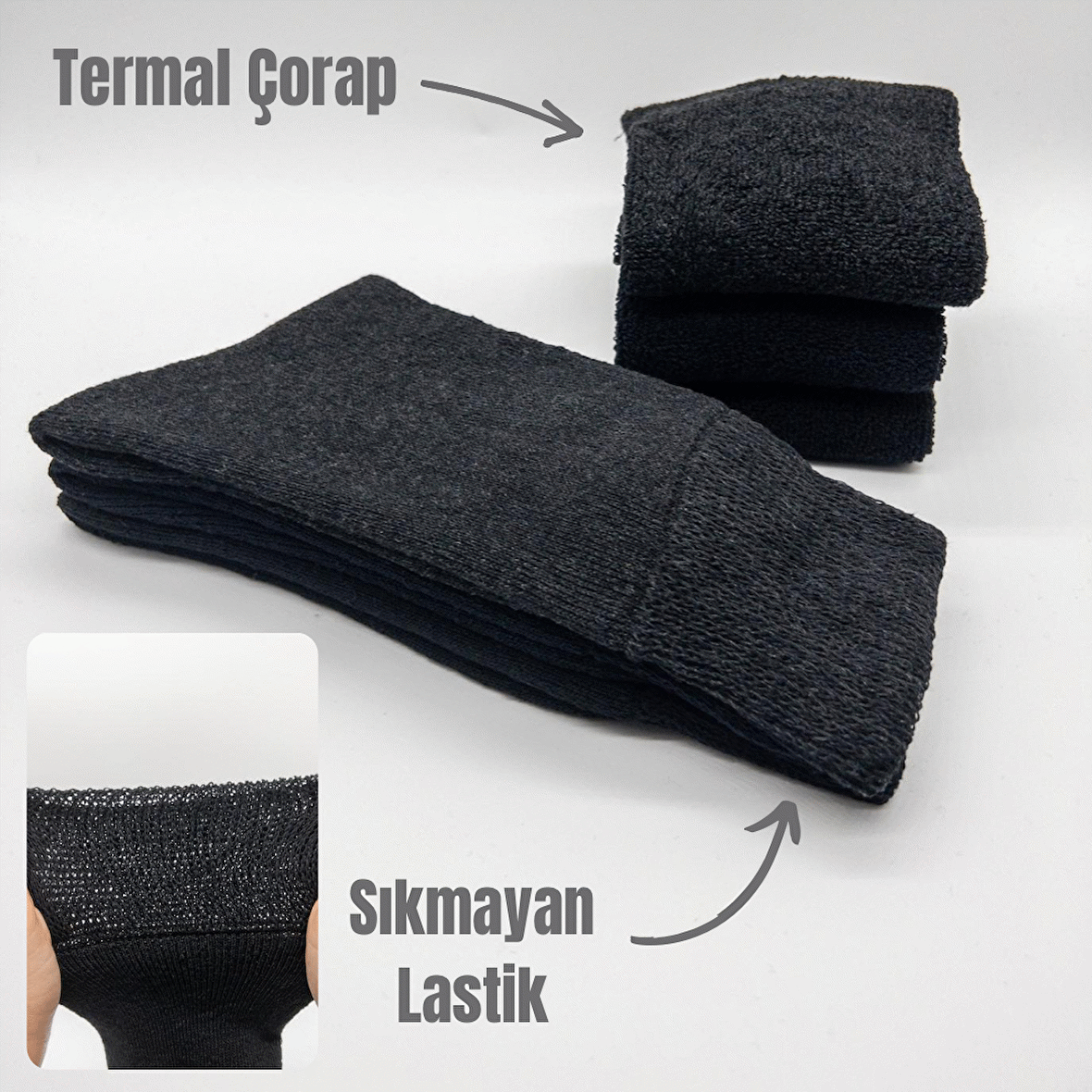 CİHO SOCKS Premium Termal 6 Çift Kadın Siyah - Lacivert - Antrasit Sıkmayan Lastikli Kışlık Çorap