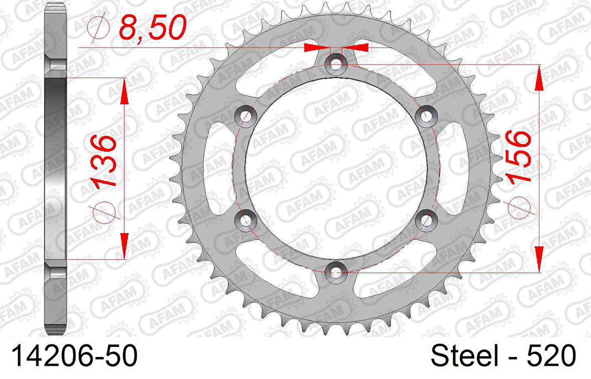 AFAM HUSQVARNA TC250 / SHERCO 250-450 SC/SC-F/SE/SE-F ÇELİK ARKA DİŞLİ #520 14206-50