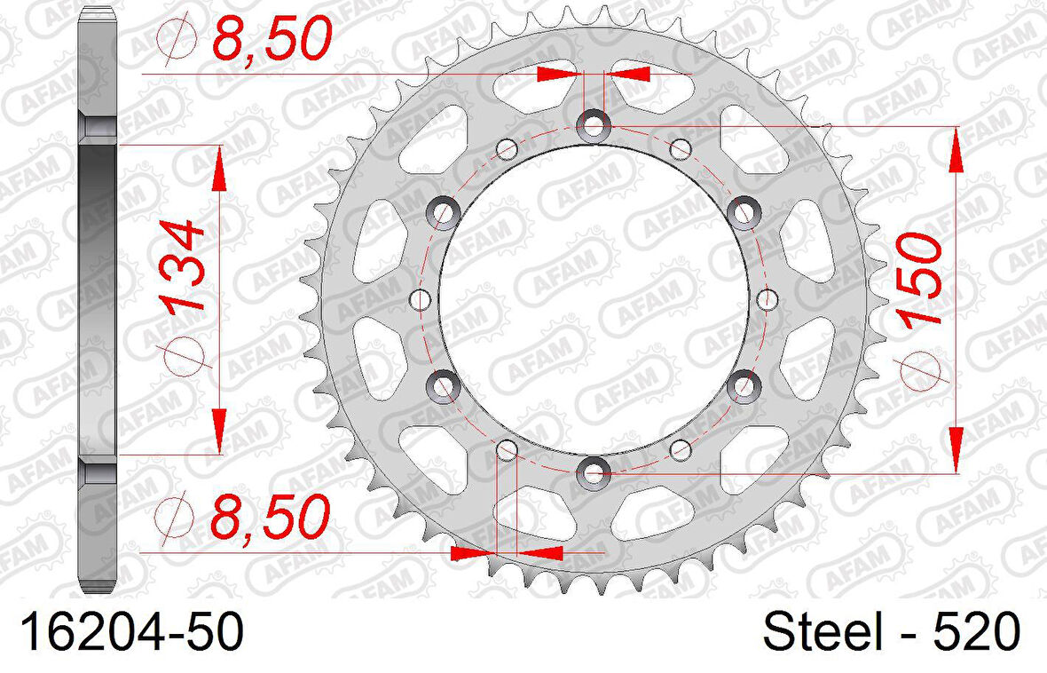 AFAM KAWASAKI KX250 / KX450F ÇELİK ARKA DİŞLİ #520 16204-50