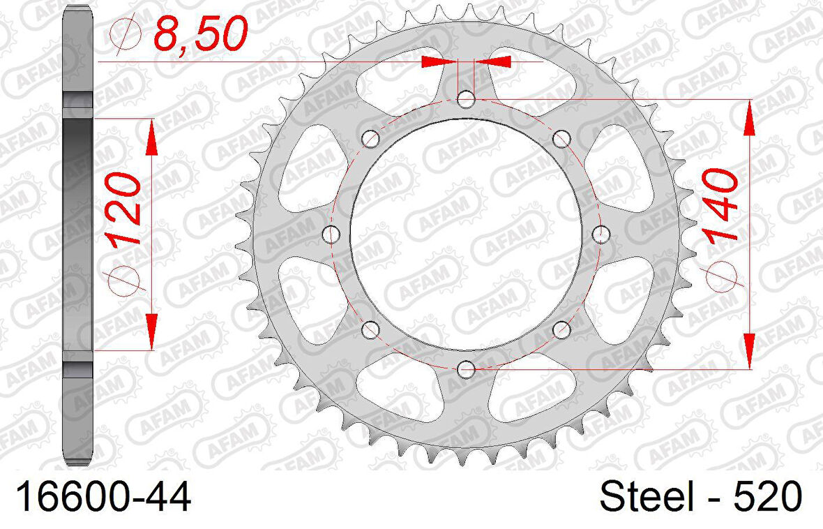 AFAM REAR STEEL SPROCKET #520 16600-44