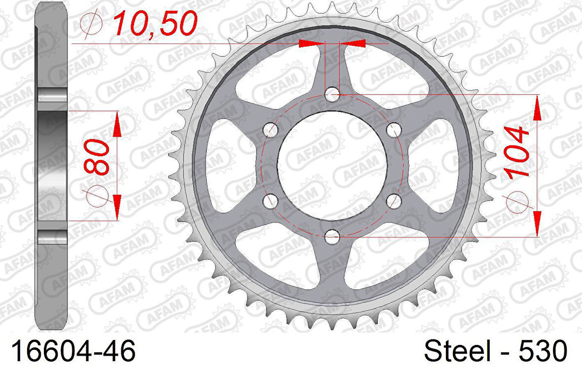 AFAM KAWASAKI ZX-12R Ninja (ZX1200) ÇELİK ARKA DİŞLİ #530 16604-46