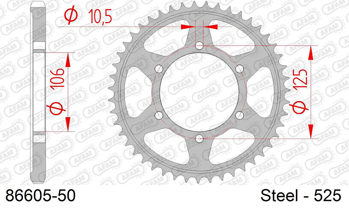 AFAM REAR STEEL SPROCKET #525 86605-50