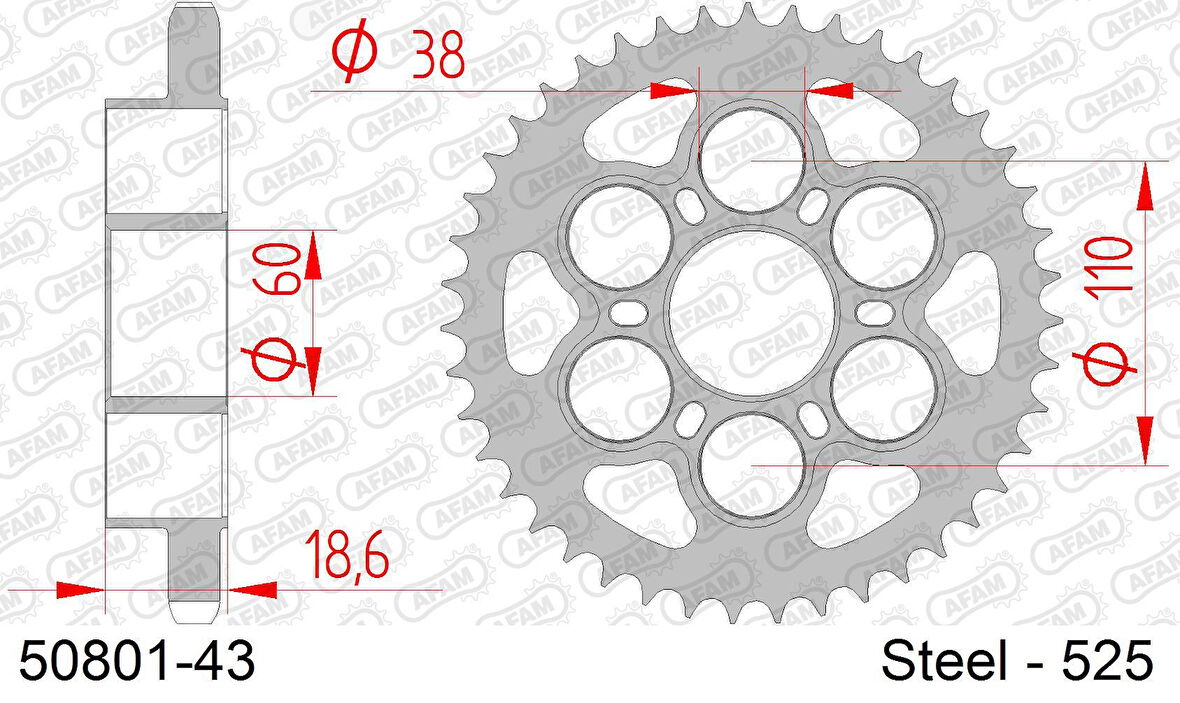 AFAM DUCATI DIAVEL 1260S ÇELİK ARKA DİŞLİ #525 50801-43