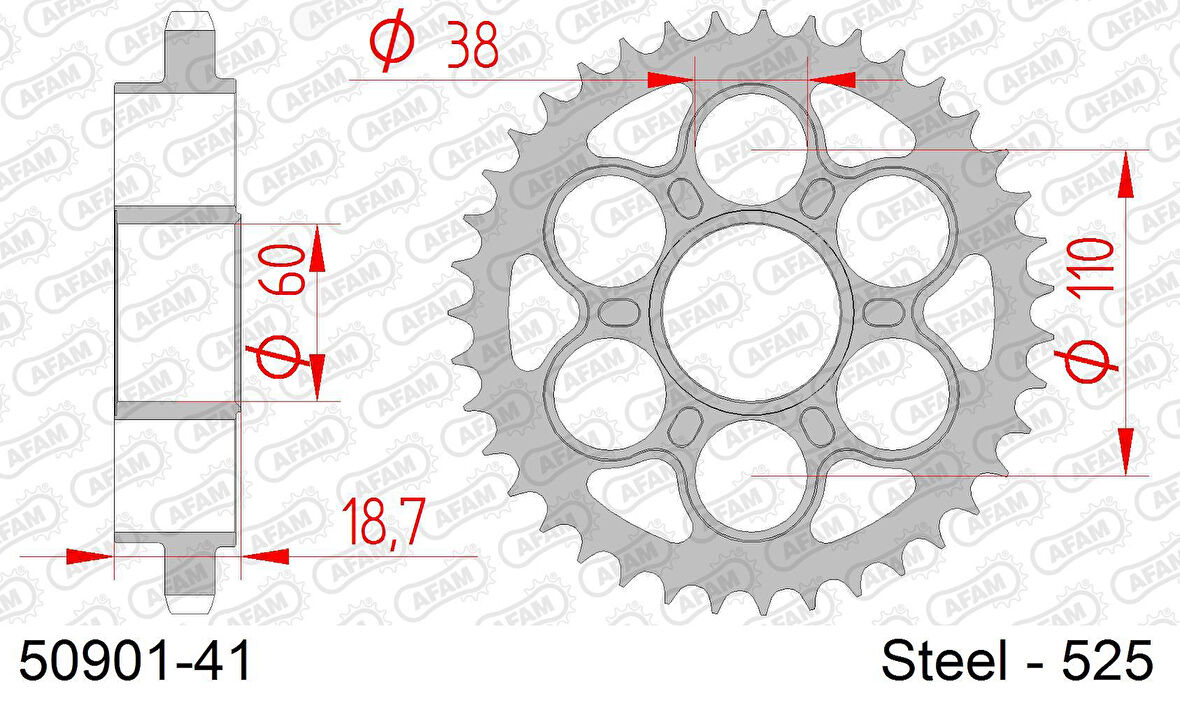 AFAM DUCATI 1199 PANIGALE , 1200 MONSTER , 1299 PANIGALE ÇELİK ARKA DİŞLİ #525 50901-41