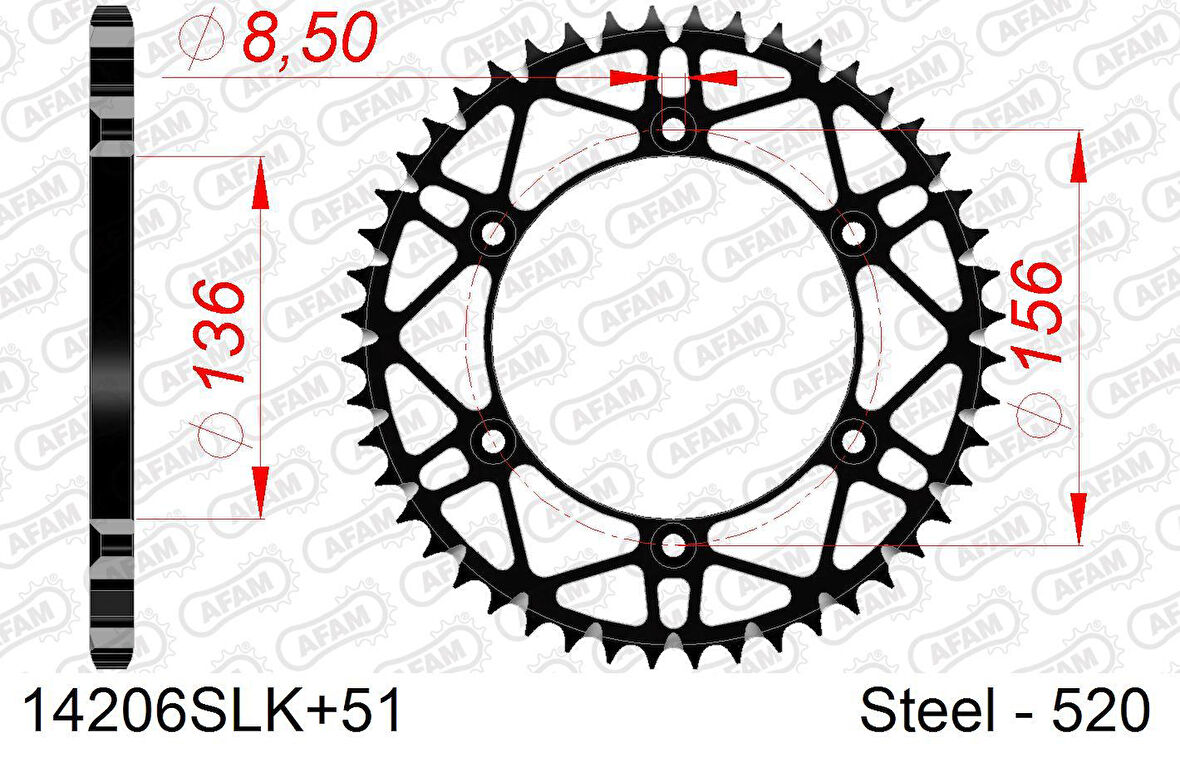 AFAM REAR STEEL SPROCKET 14206SLK-51