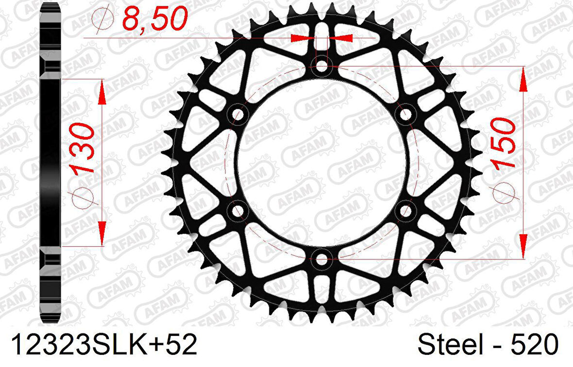 AFAM YAMAHA YZ125,YZ250/F,YZ450 SUPERLIGHT OFFROAD SLK ÇELİK DİŞLİ #520 12323SLK-52