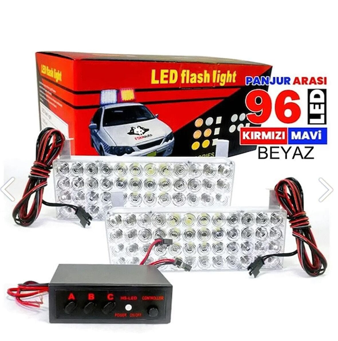 Kırmızı Mavi Beyaz Flash Led 48 x 2 Led Panjur Polis Çakarı