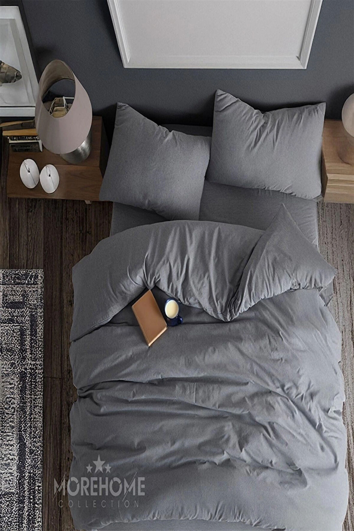 More Home  Tek  Kişilik Pamuklu Nevresim seti  Antrazit