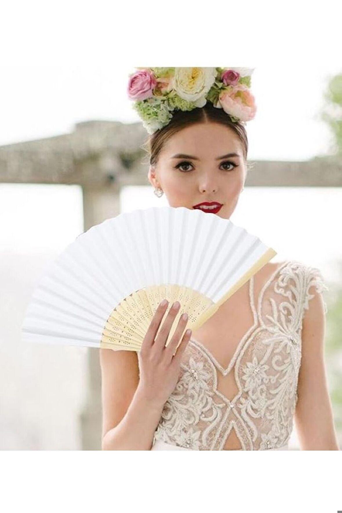 100 adet Bambu - Beyaz Yelpaze