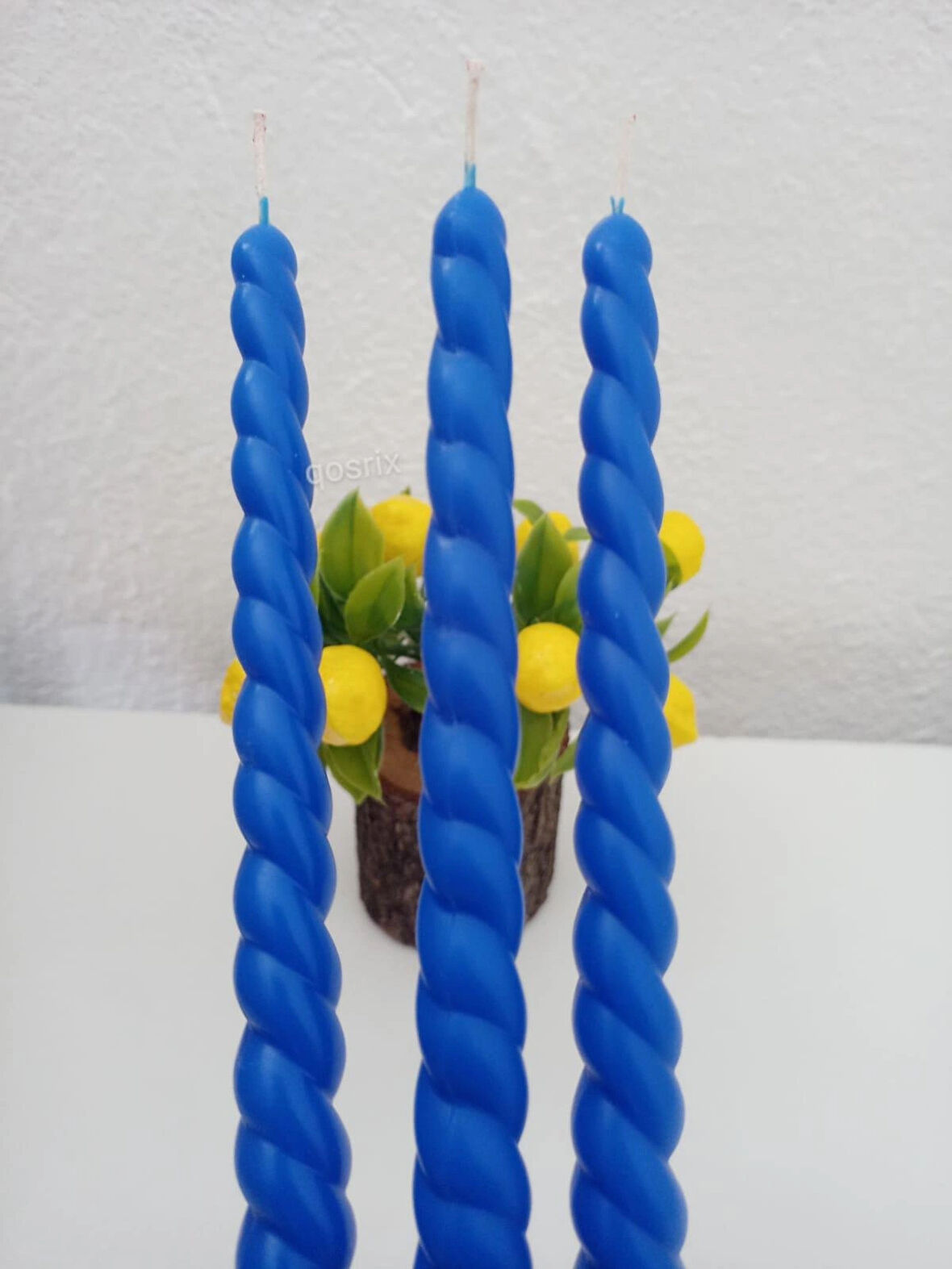3'lü Mavi Burgulu Şamdan Mumu 1. Kalite Soya doğal kokulu Uzun Çubuk Konik Burgu Spiral Mum Dekoratif