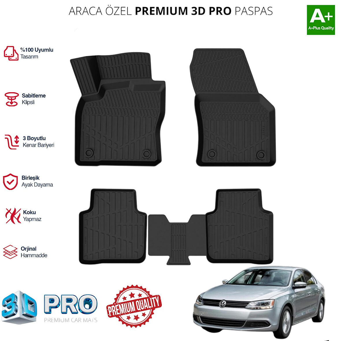 JETTA ARACA ÖZEL 3D PASPAS 2011 2012 2013 2014 2015 2016 2017 2018 2019 2020