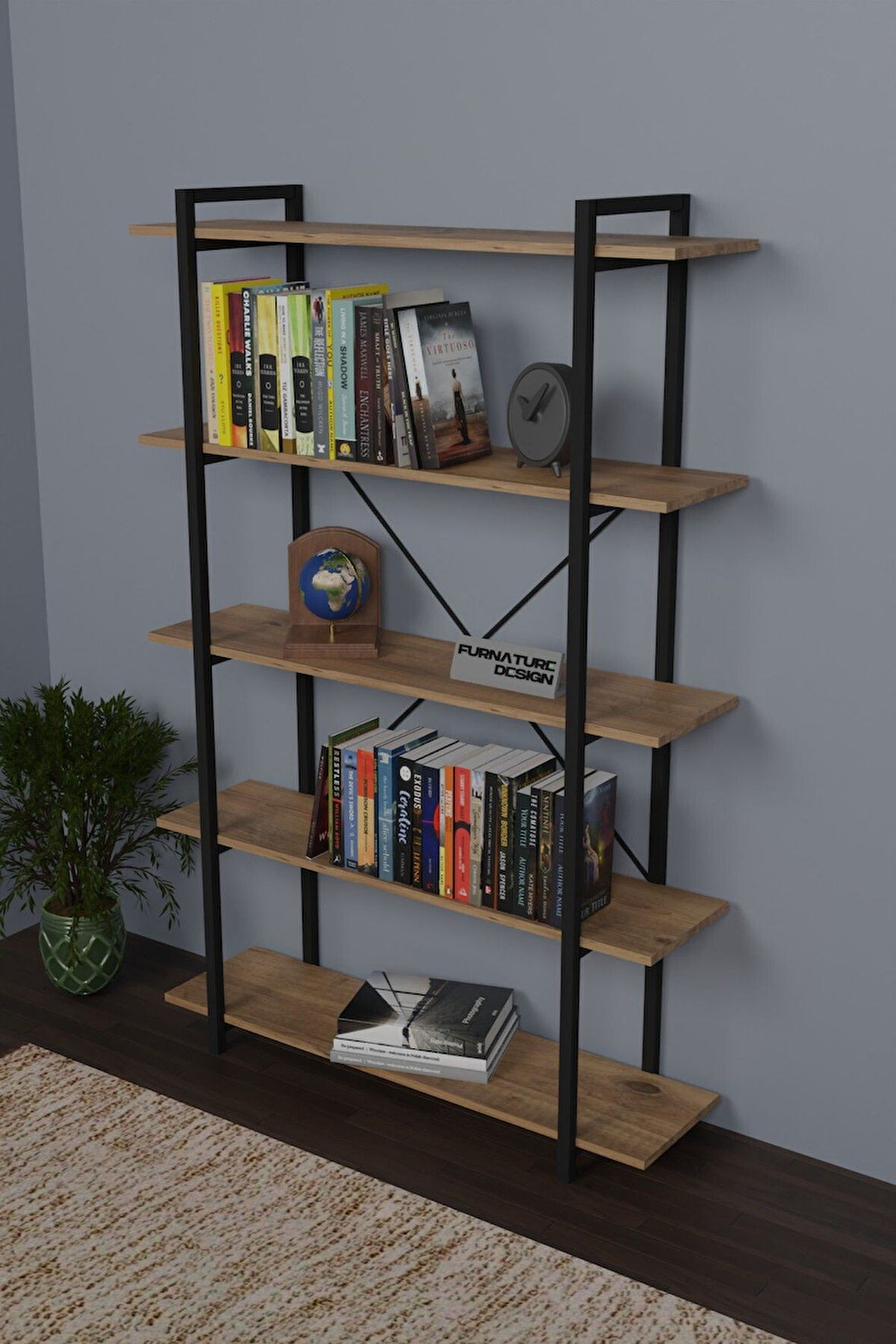 Metal Kitaplık Dekoratif Raf Taşan Kitaplık 180 Cm
