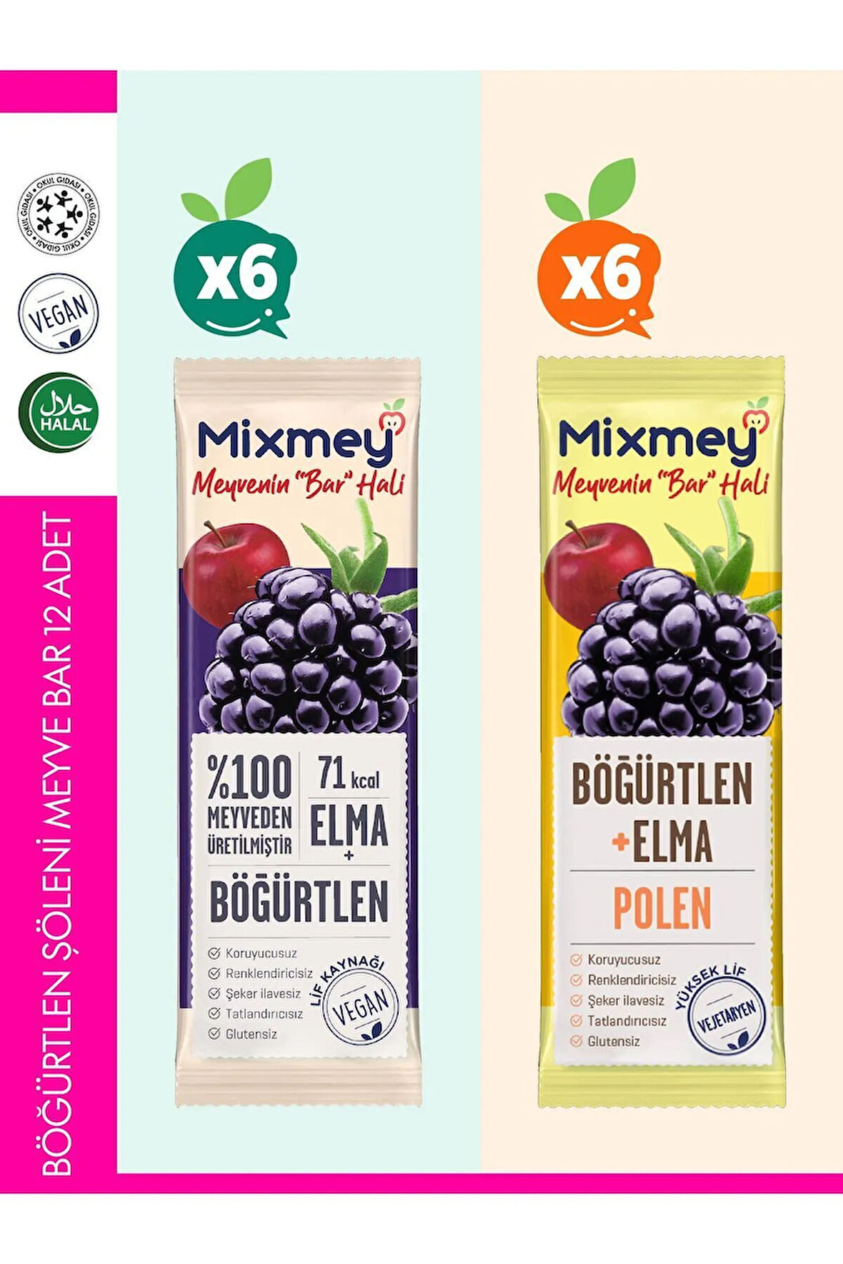 Mixmey Böğürtlen Şöleni Meyve Bar 12 Adet | Vegan & Vejetaryen Glutensiz Ve Sağlıklı Atıştırmalık