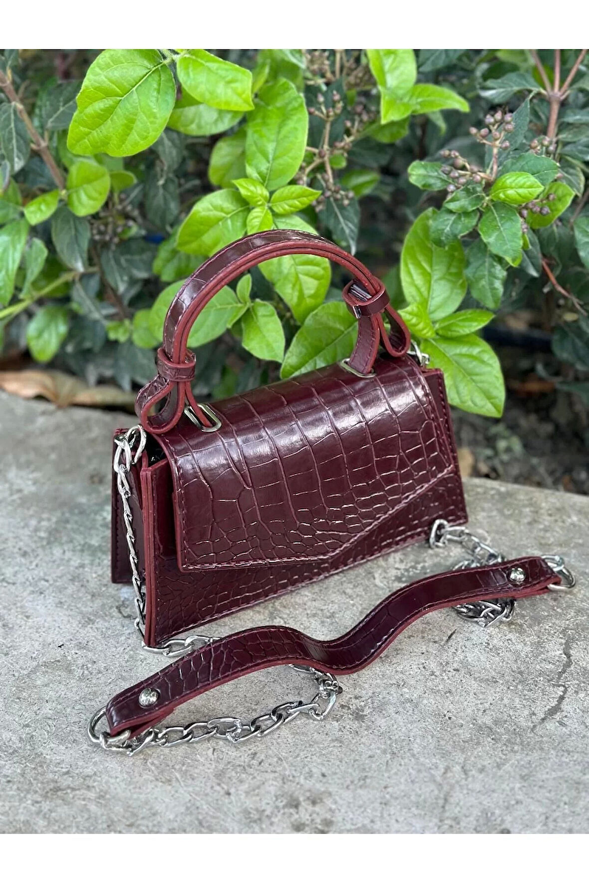 Zeus Bordo Croco Zincir Askılı Kadın El Kol Ve Omuz Çantası