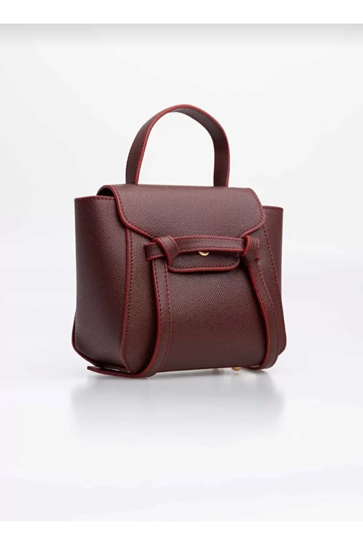 Pina Bordo Dikiş Detaylı Mini Baget Kadın Omuz Çantası