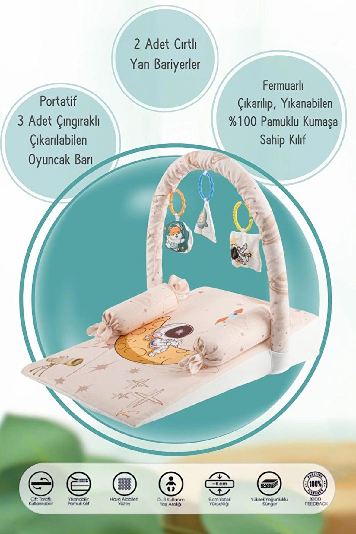 Bebek Reflü Yatağı, Fermuarlı, Yıkanabilir Kılıf, Özel Üretim