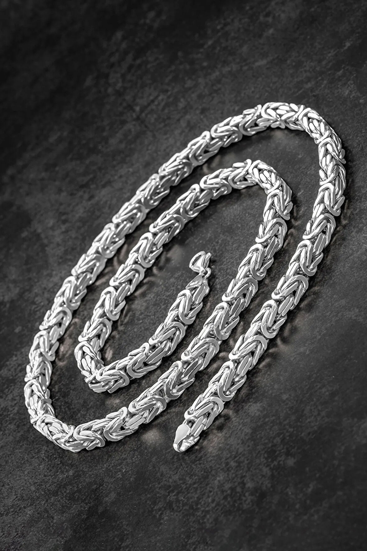 Beyaz Parlak Kare Kral Model 925 Ayar Gümüş Erkek Zincir Kolye – Ağır ve Gösterişli Tasarım