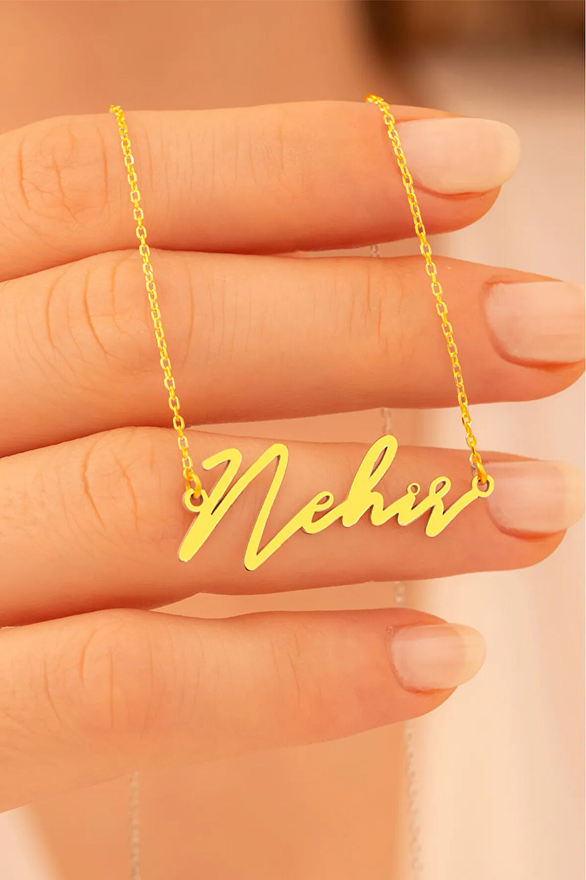 Kadın Gümüş Kolye - Nehir Yazılı 925 Ayar Gümüş Altın Kaplama Kadın Kolye