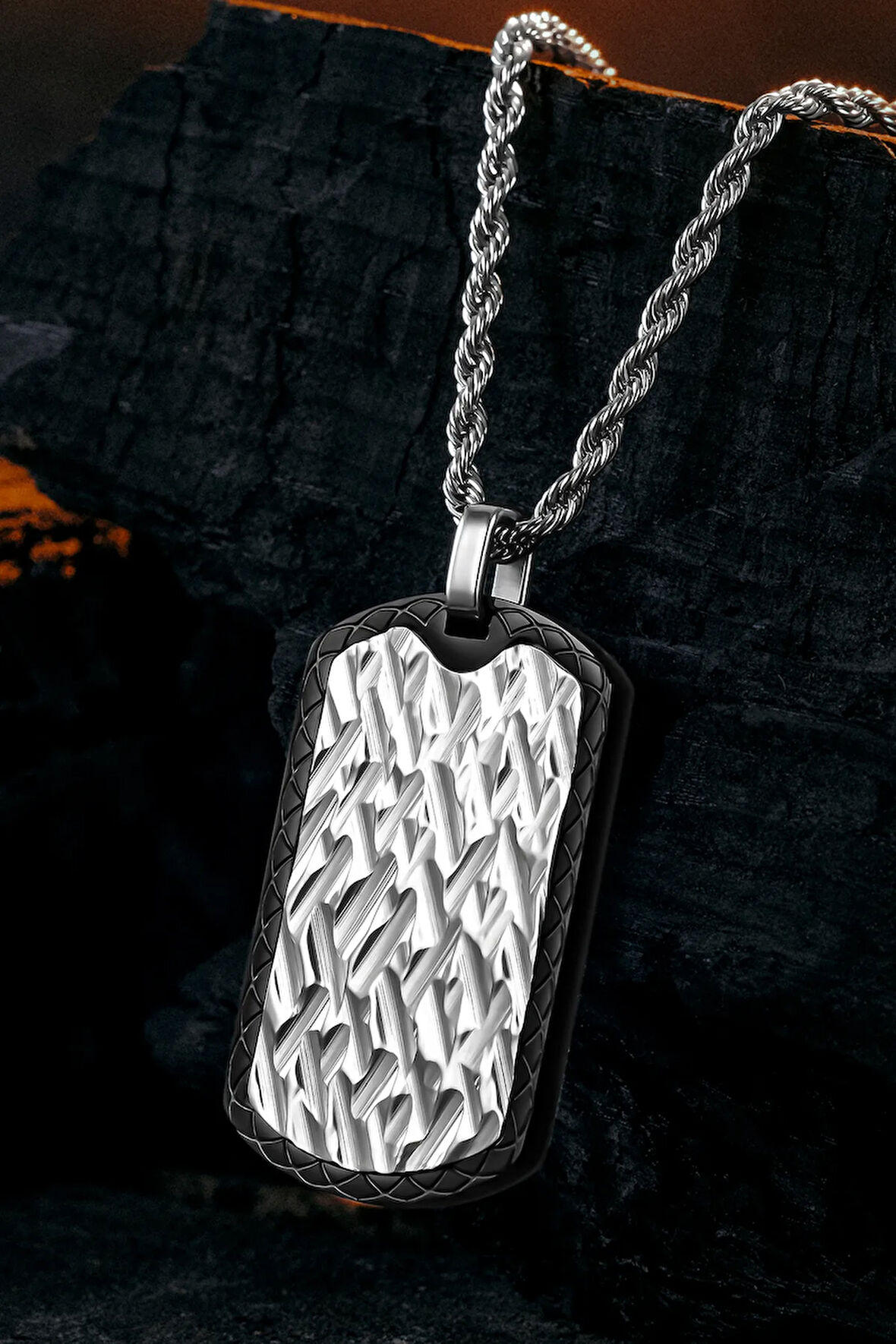 Steel Tag Burma Zincir Erkek Kolye - Asker Künyesi Desenli, Dövme Sanatı Uygulamalı, Paslanmaz Çelik