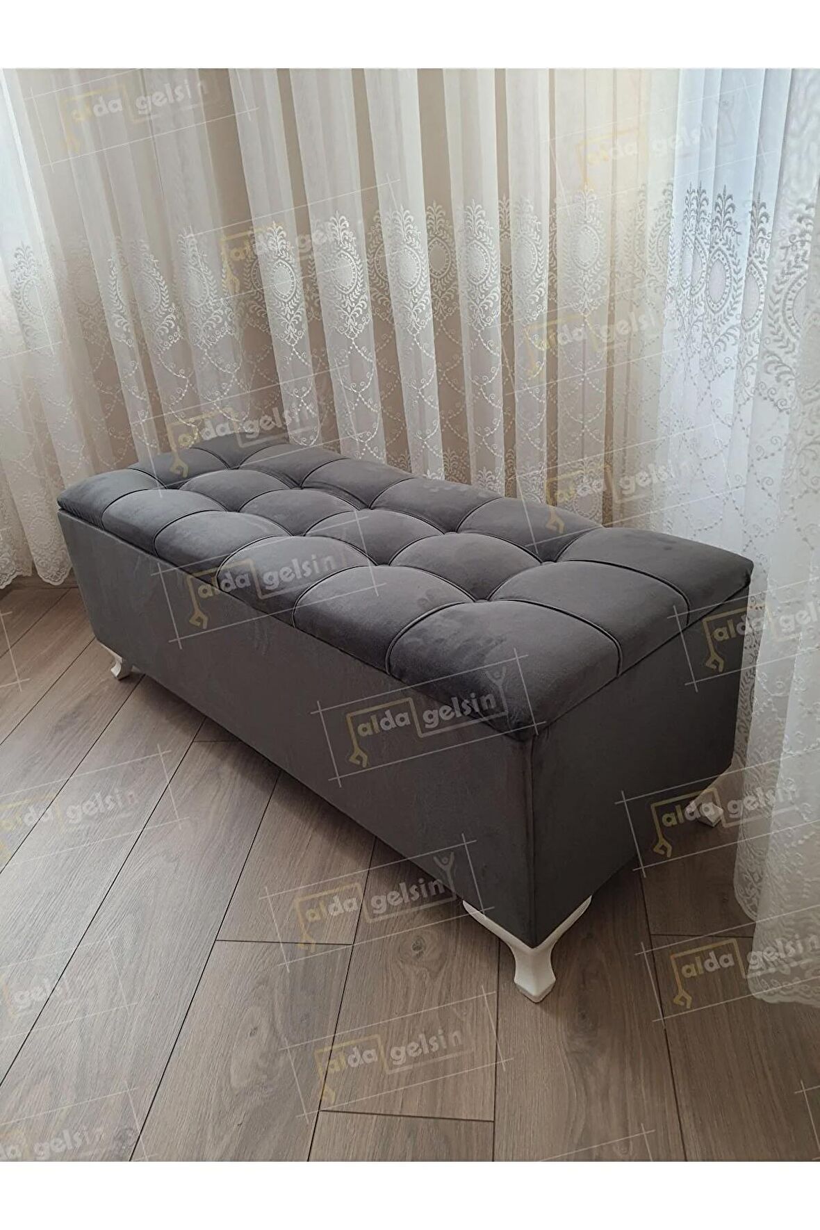 Çizgi Kapitoneli Sandıklı Puf Bench 100 cm