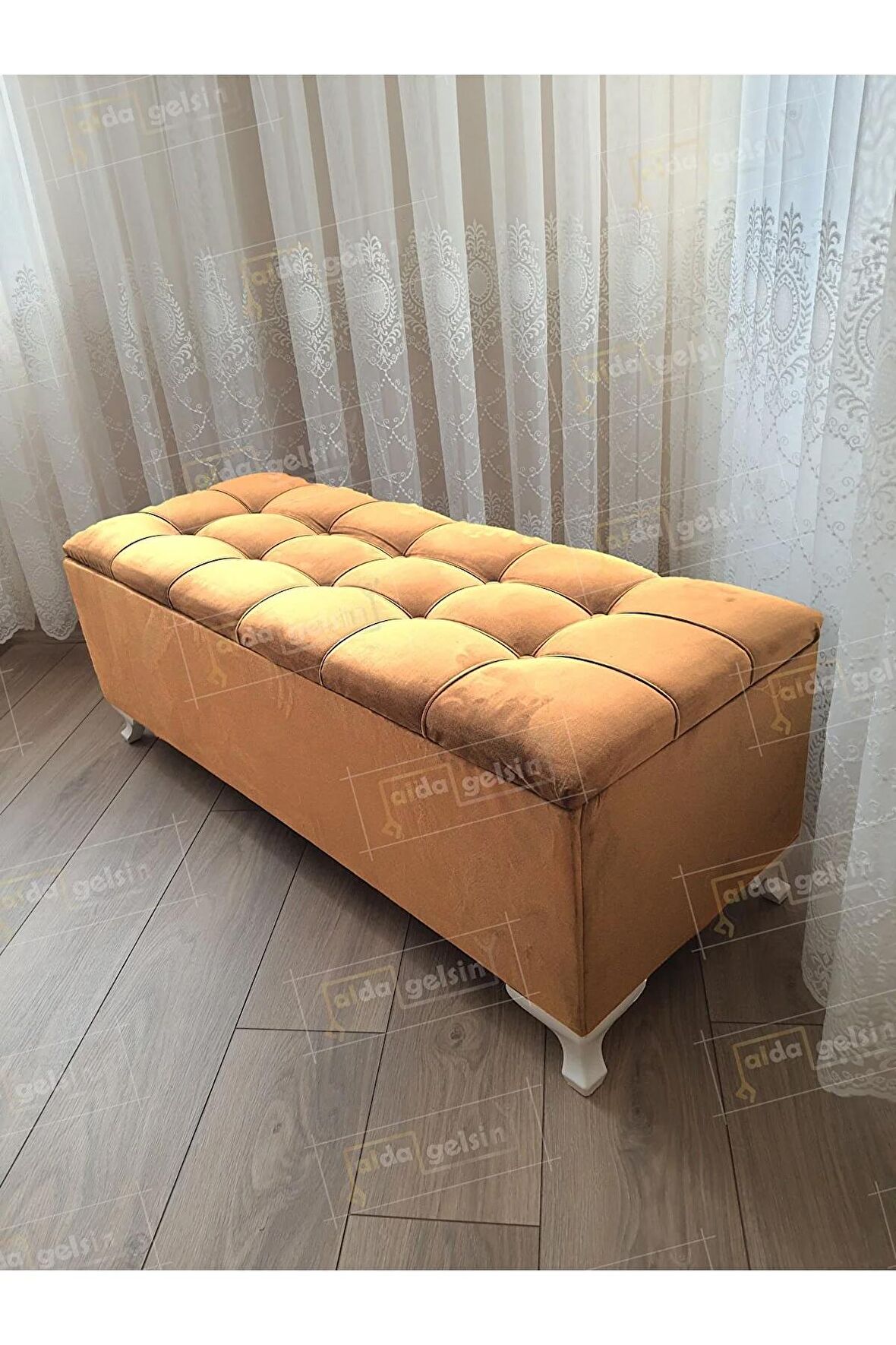 Yeni Model Lüks Çizgi Kapitoneli Sandıklı Puf Bench 120 Cm