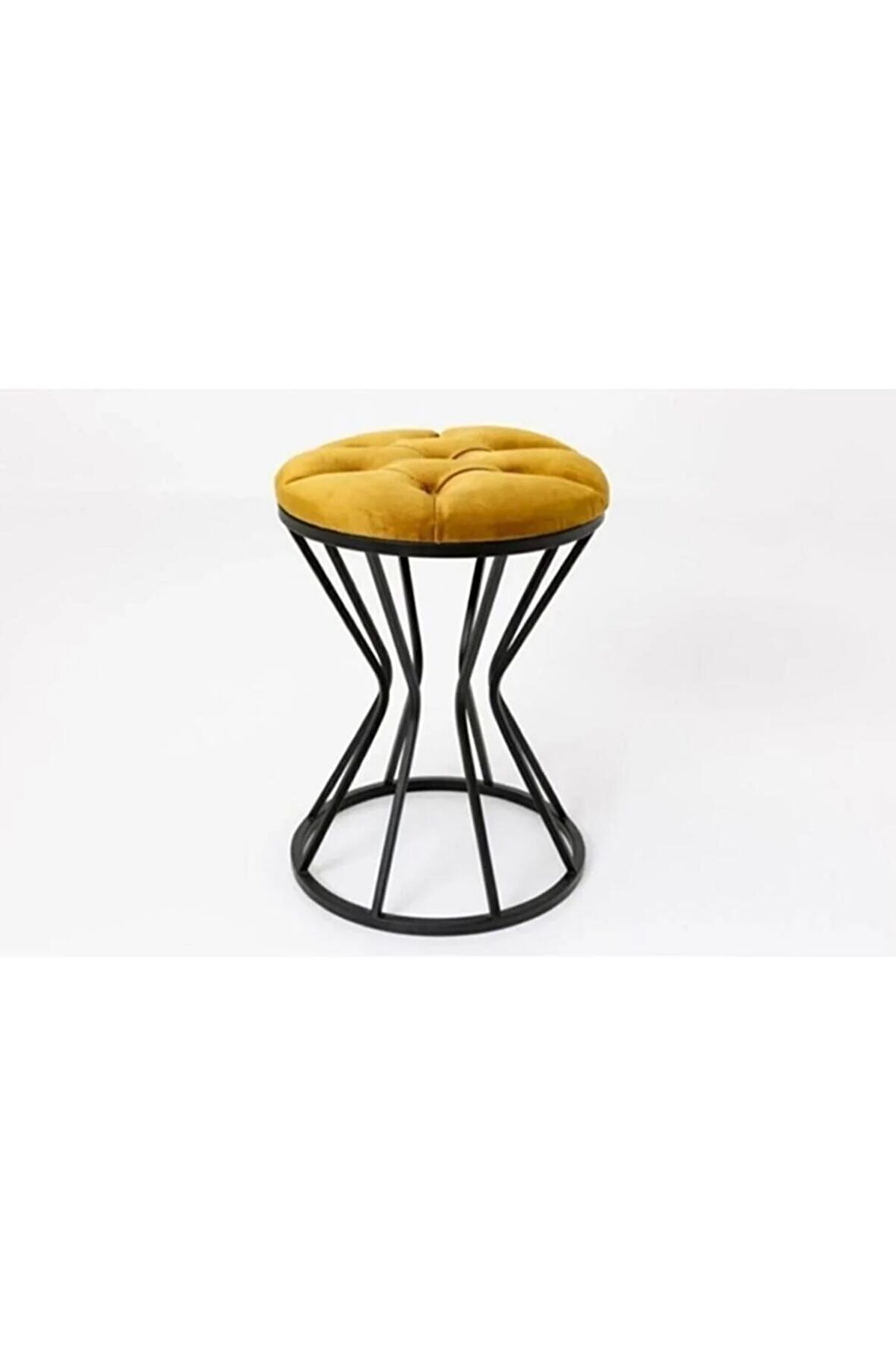 Metal Ayaklı Lüks Puf Tabure Kara Inci