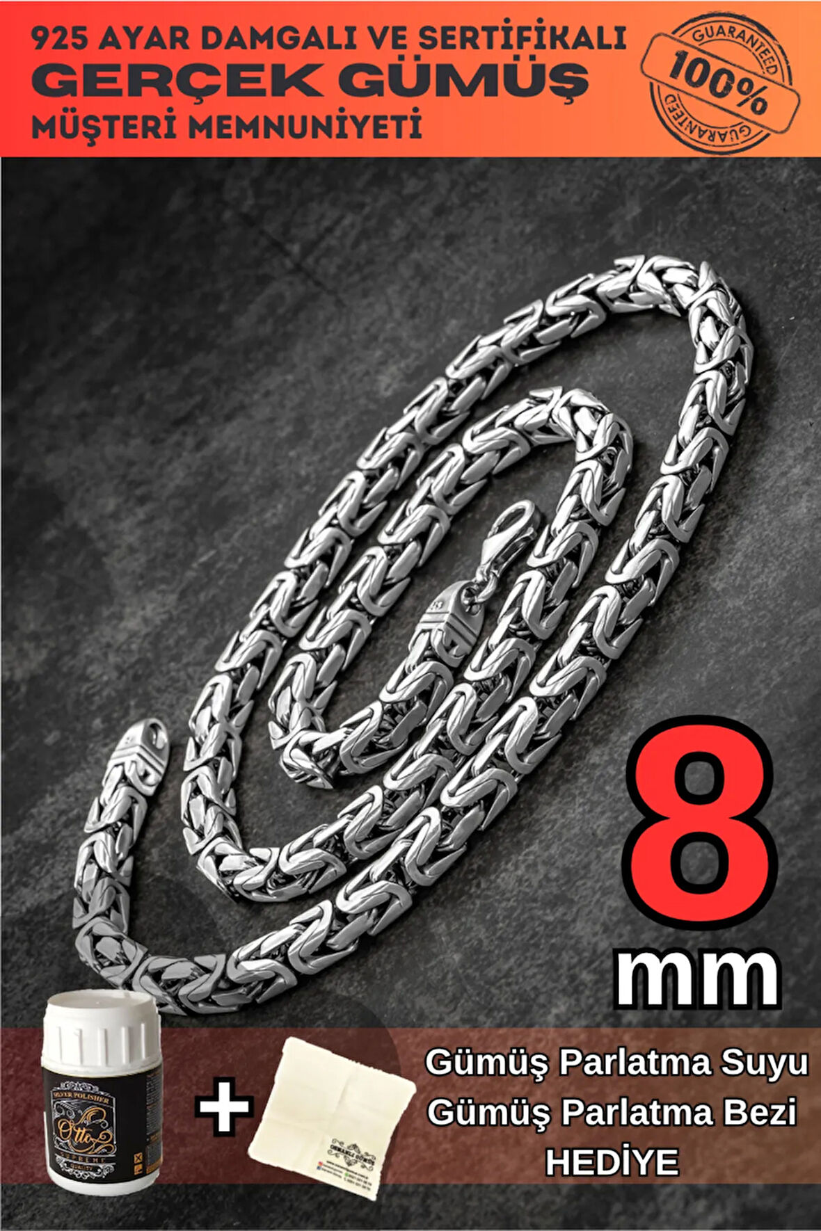 Erkek Gümüş Kolye - 8mm Füzyon Kare Kral Gümüş Erkek Zincir