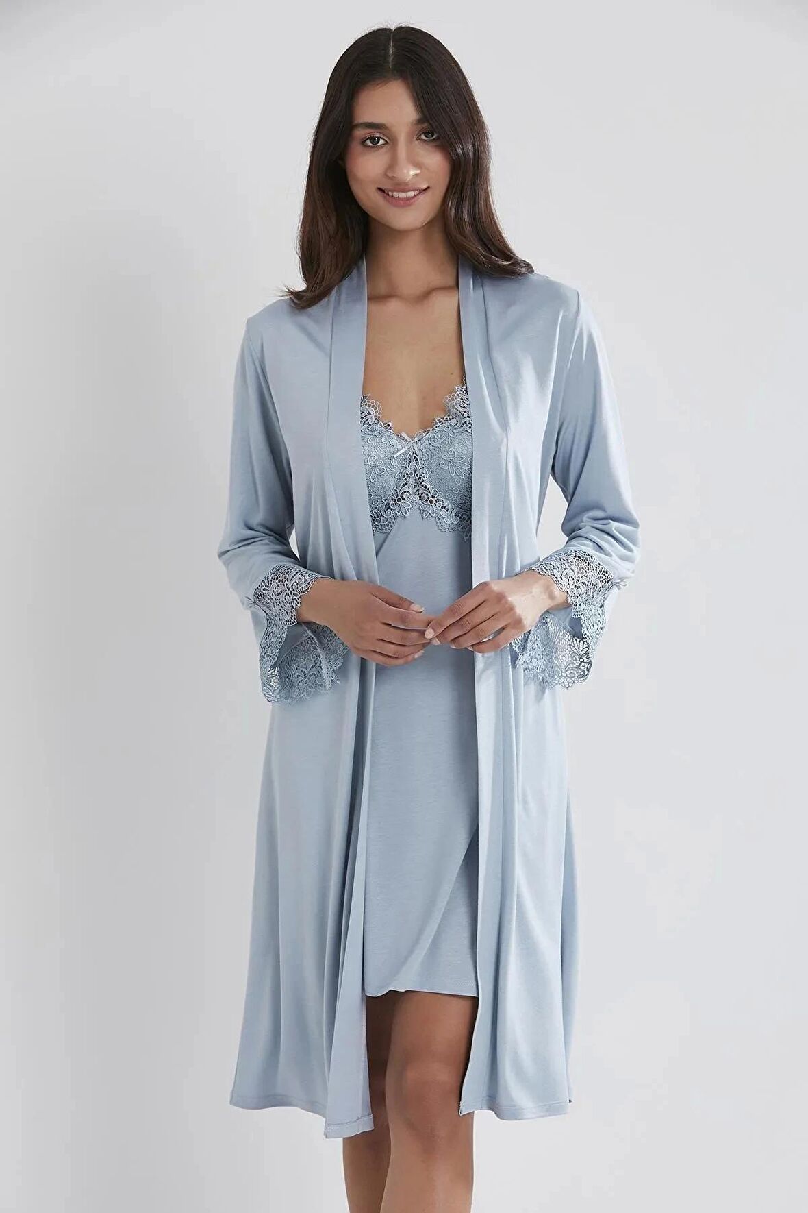 Pierre Cardin 6'lı Penye Gecelik Sabahlık Takım Çeyiz Seti 5040 - Mist