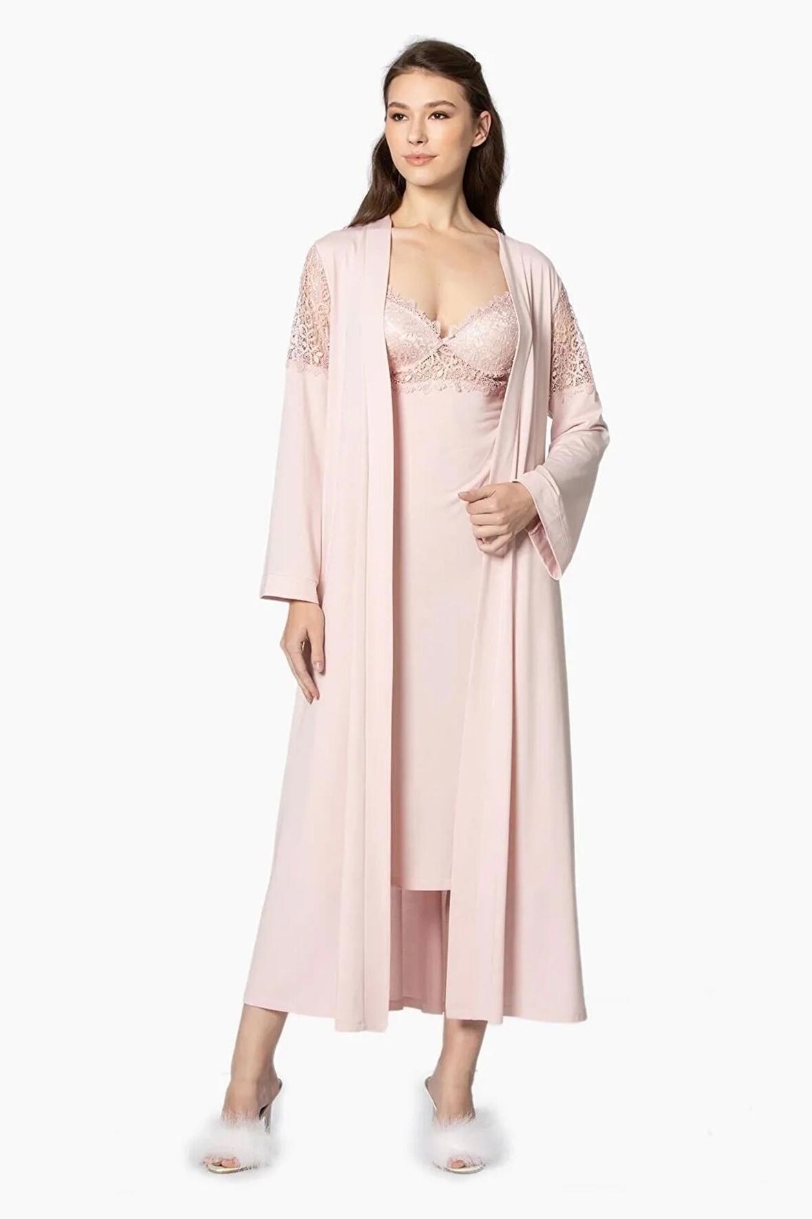 Pierre Cardin 6'lı Penye Gecelik Sabahlık Takım Çeyiz Seti 5045 - Pudra