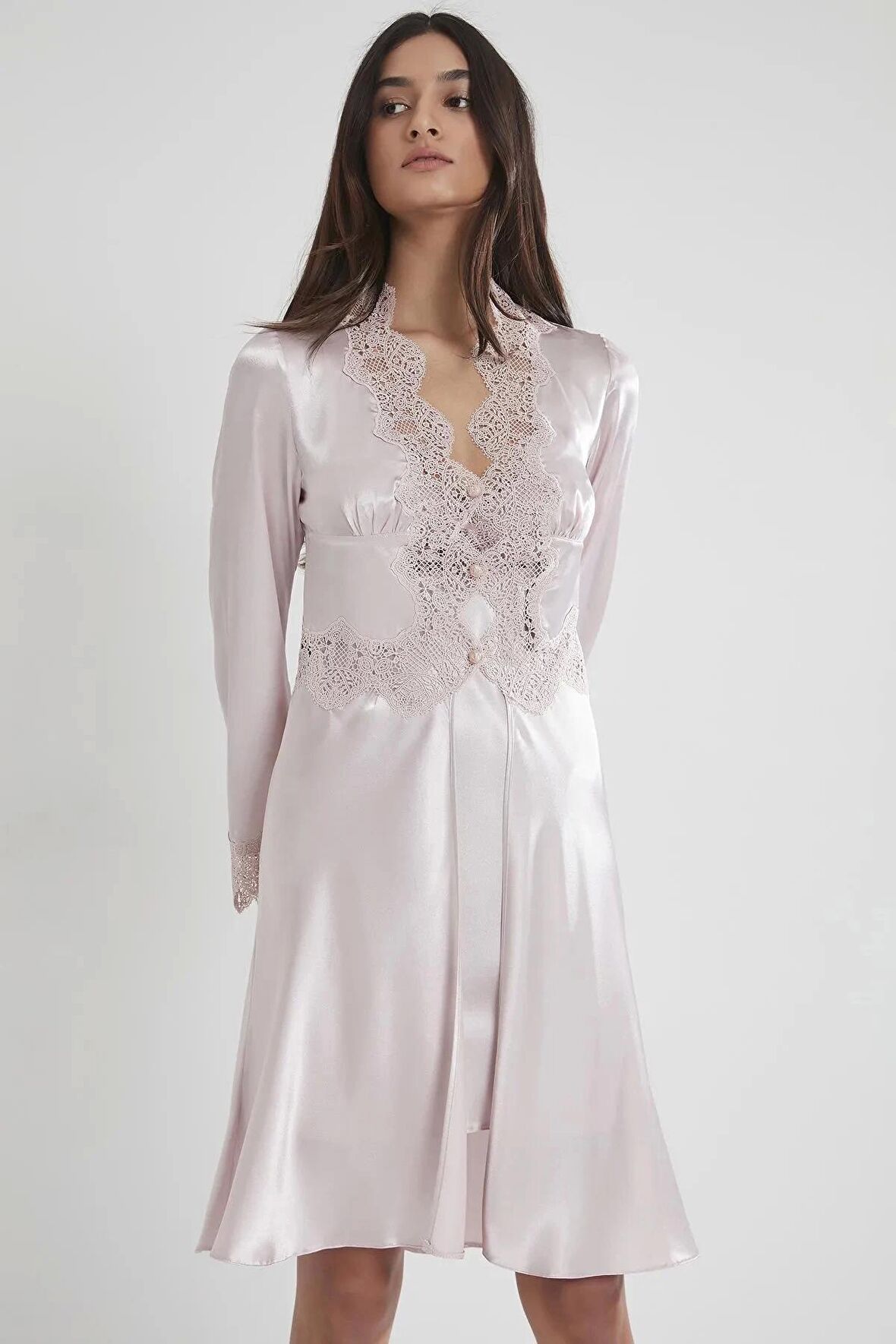 Pierre Cardin 6'lı Saten Gecelik Sabahlık Takım Çeyiz Seti 6335 - Pudra