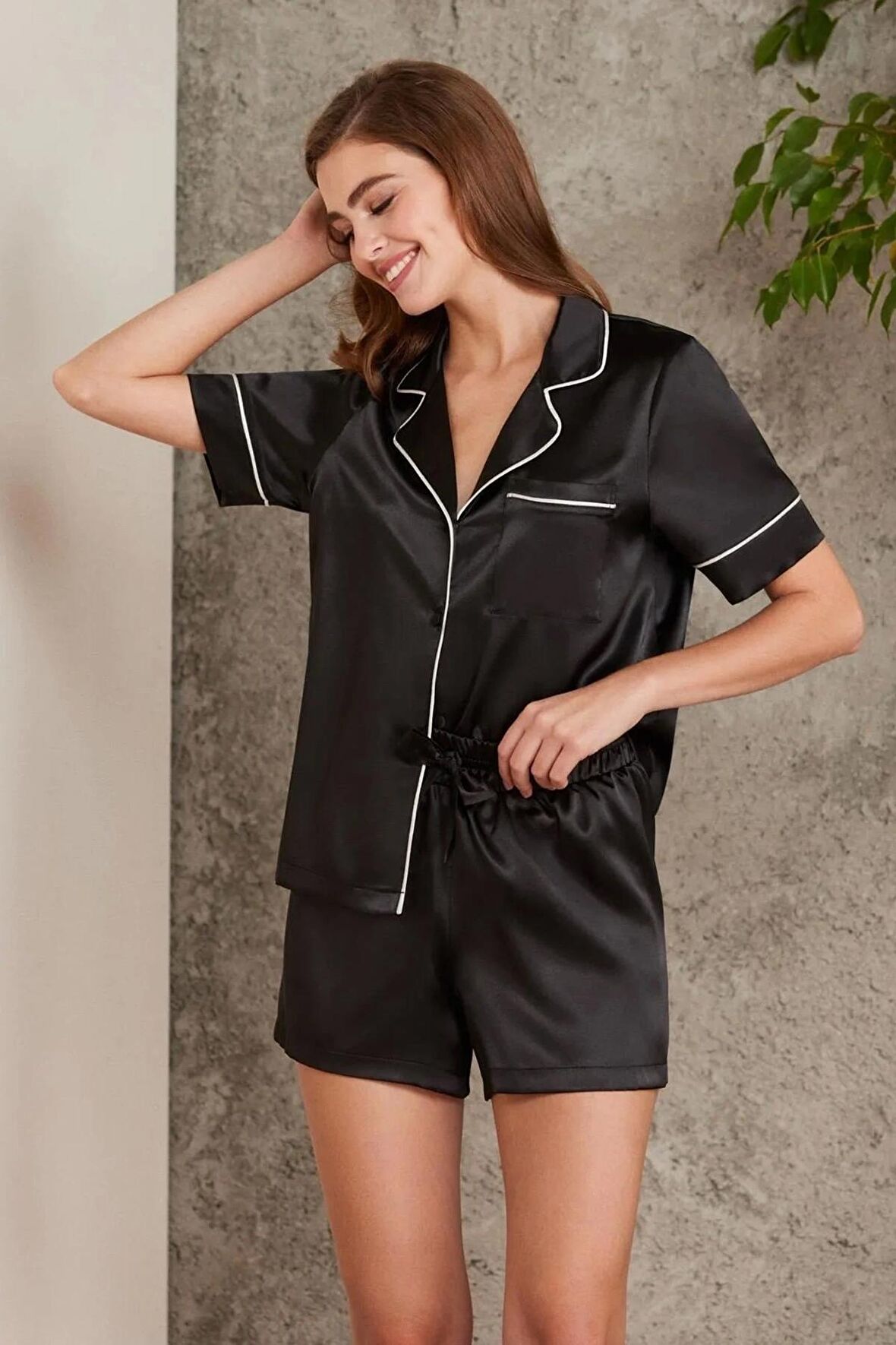 Pierre Cardin Saten Biyeli Pijama Takımı 1205 - Siyah