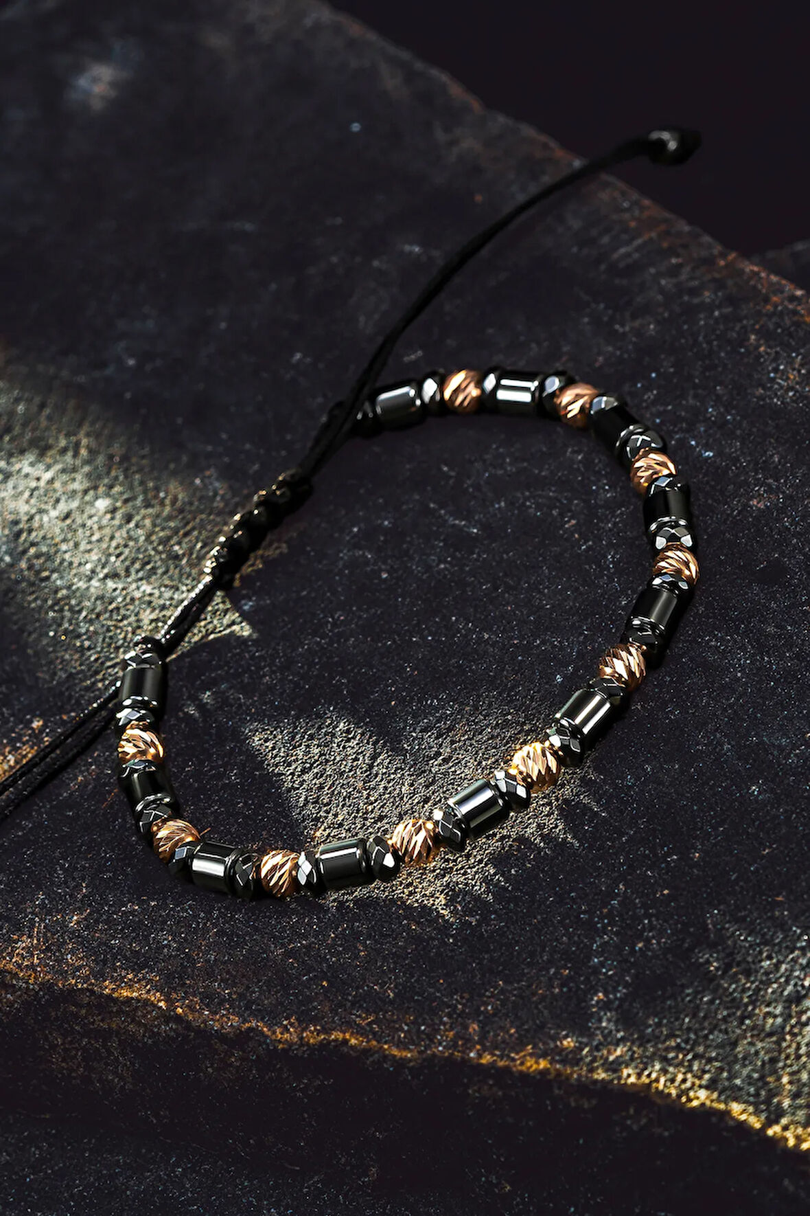 Kadın Erkek Gümüş Bileklik - Hematit Taşlı Gümüş Detaylı İnce Kibar Erkek Kadın Bileklik