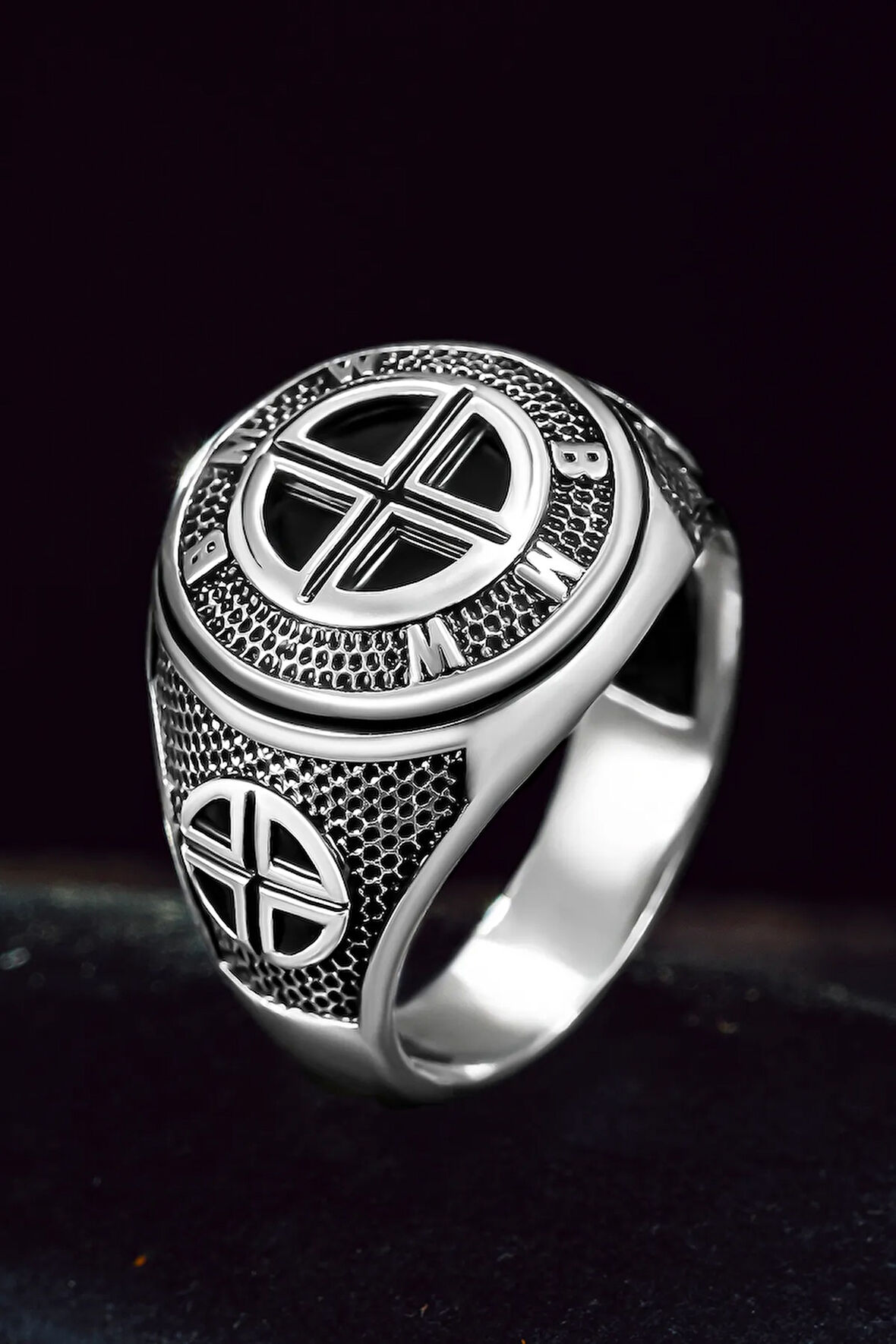 Erkek Gümüş Yüzük - BMW Logolu 925 Ayar Erkek Yüzük