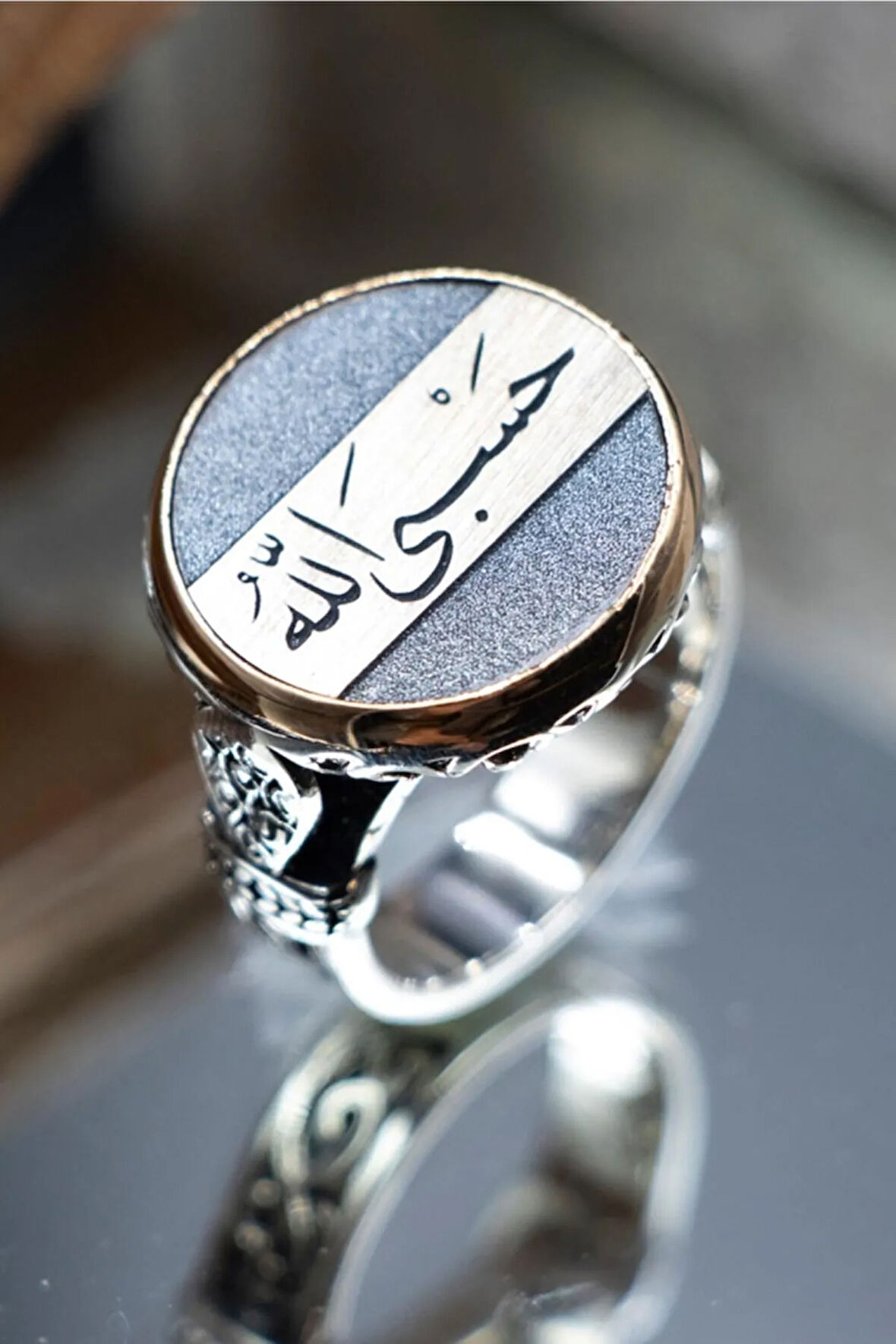 Sllah Bana Yeter Yazılı Özel Seri 925 Ayar Gümüş Erkek Yüzük
