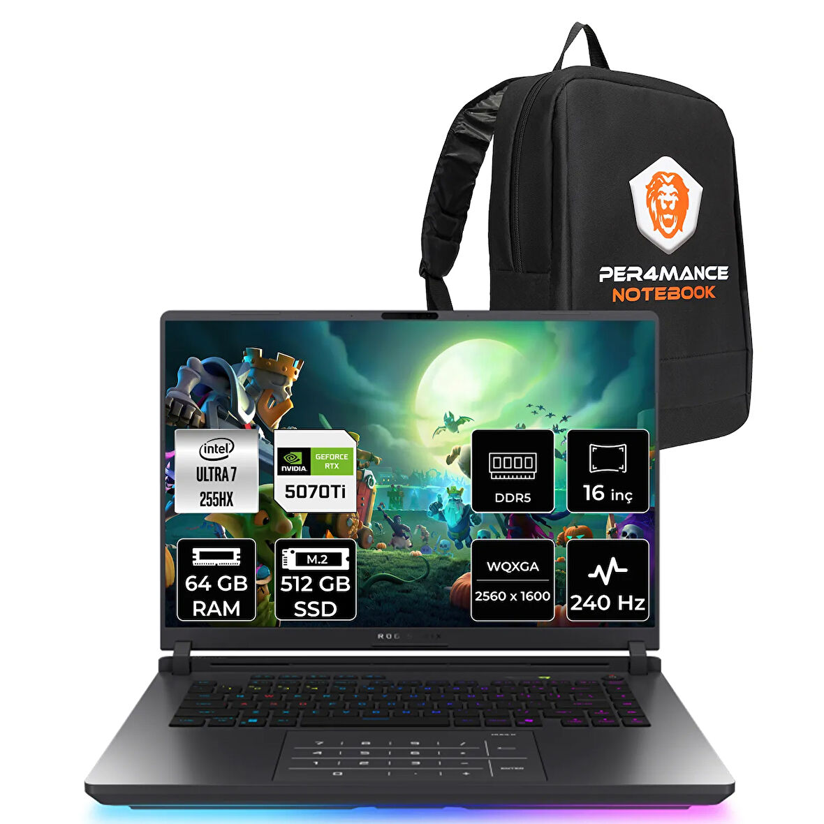 ASUS Rog Strix G16 Ultra7 255HX 64GB 512GB SSD RTX5070Ti/12GB 140W 16" QHD+ 240Hz FDOS Gaming G615LR