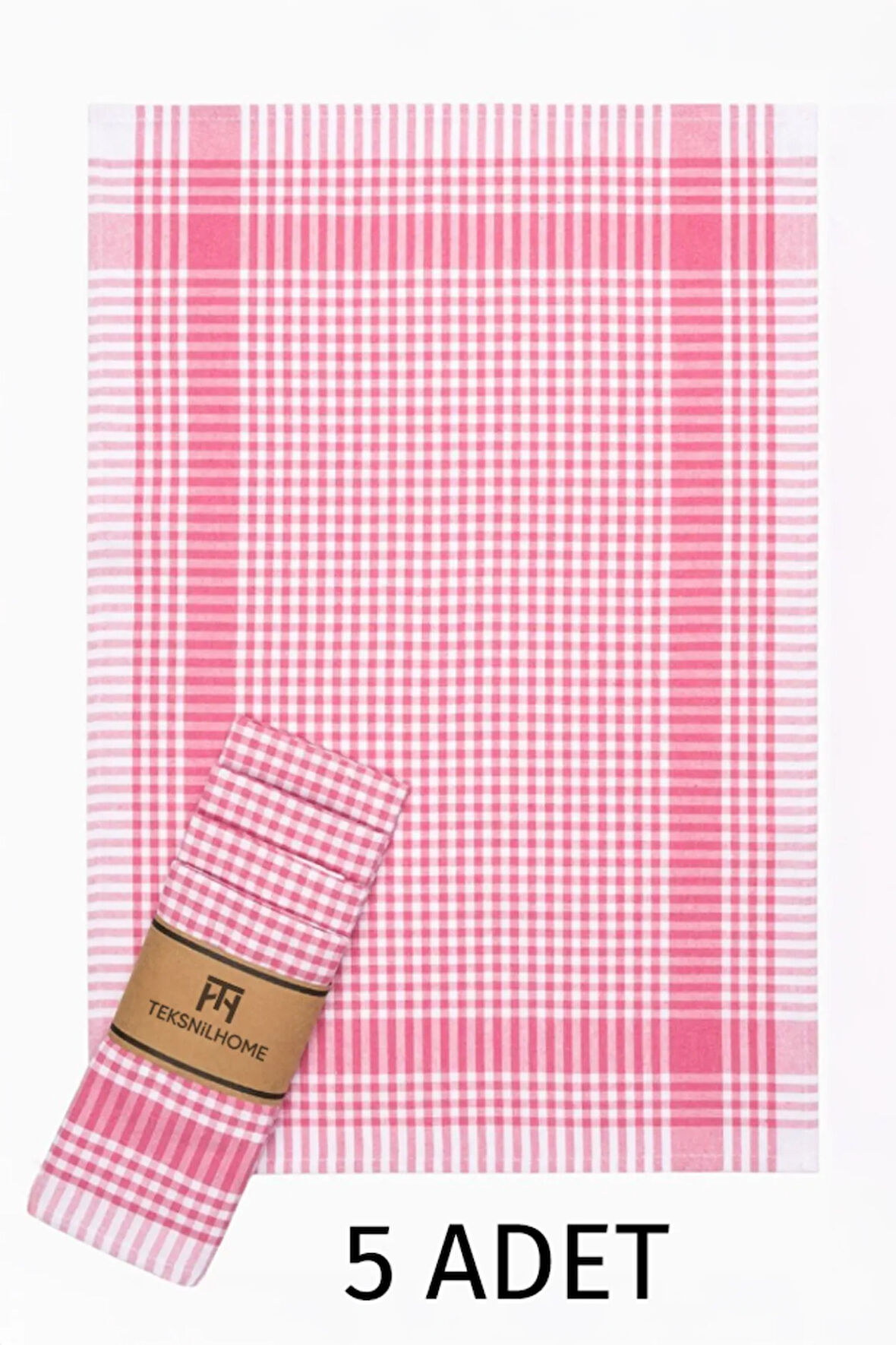 %100 Pamuk Fuşya,pembe Renkli Pötikareli 5 Adet Kurulama Bezi,beslenme Örtüsü,servis Peçetesi 40x60