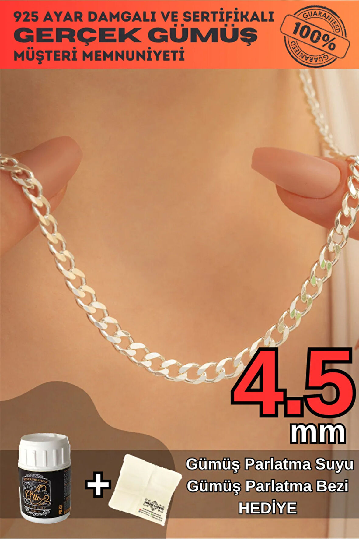 Kadın Kolye - 925 Ayar Gümüş - 4.5mm Gurmet Model Kadın Gümüş Kolye