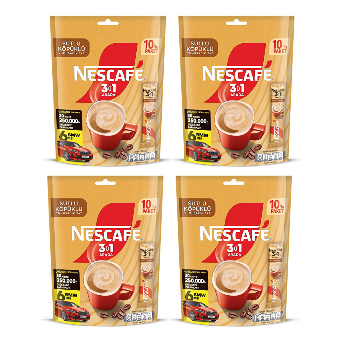 Nescafe 3 ü 1 Arada Sütlü Köpüklü 10'lu Ekonomik Paket X 4 Adet