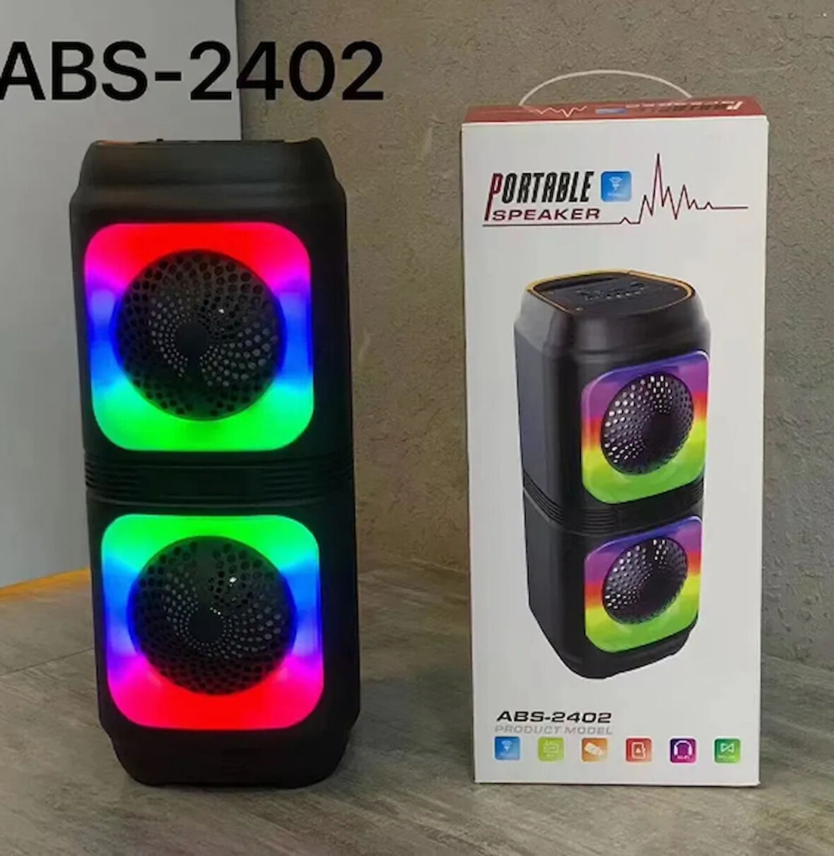 ABS-2402 çift 4 inç açık ucuz kablosuz loud BT hoparlör FM radyo desteği USB RGB işık stereo woofer bas karaoke hoparlörü