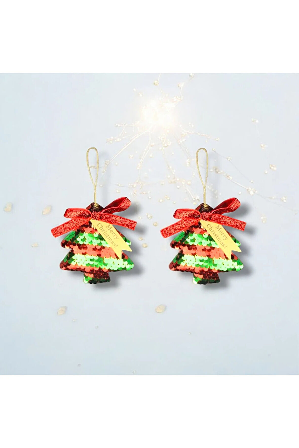 Yılbaşı Süsü 2'li Pullu Çam Ağacı Kırmızı Yeşil 10 cm