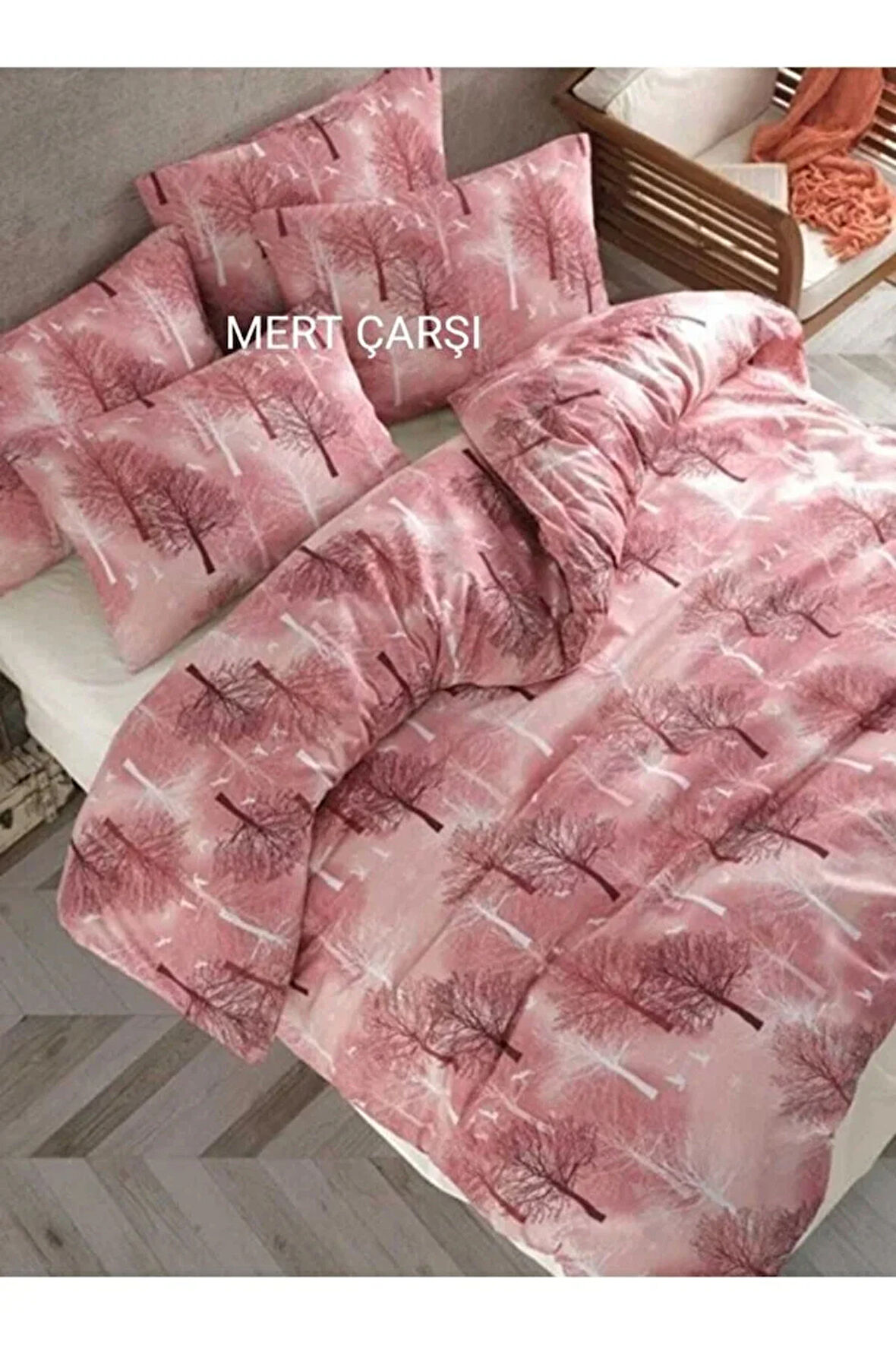 Çift Kişilik Ağaç Desen Yorgan Kılıfı 2 Adet Yastık Kılıfı
