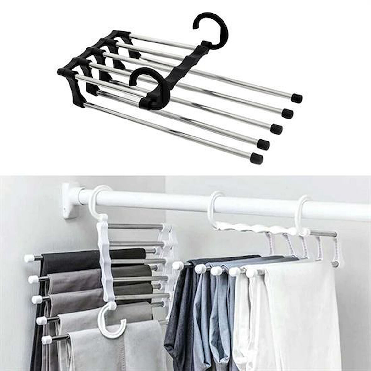caselka®  Hareketli Dolap İçi Pantolon Kravat Şal Askı Sistemi Düzenleyici Katmanlı Askılık Organizer
