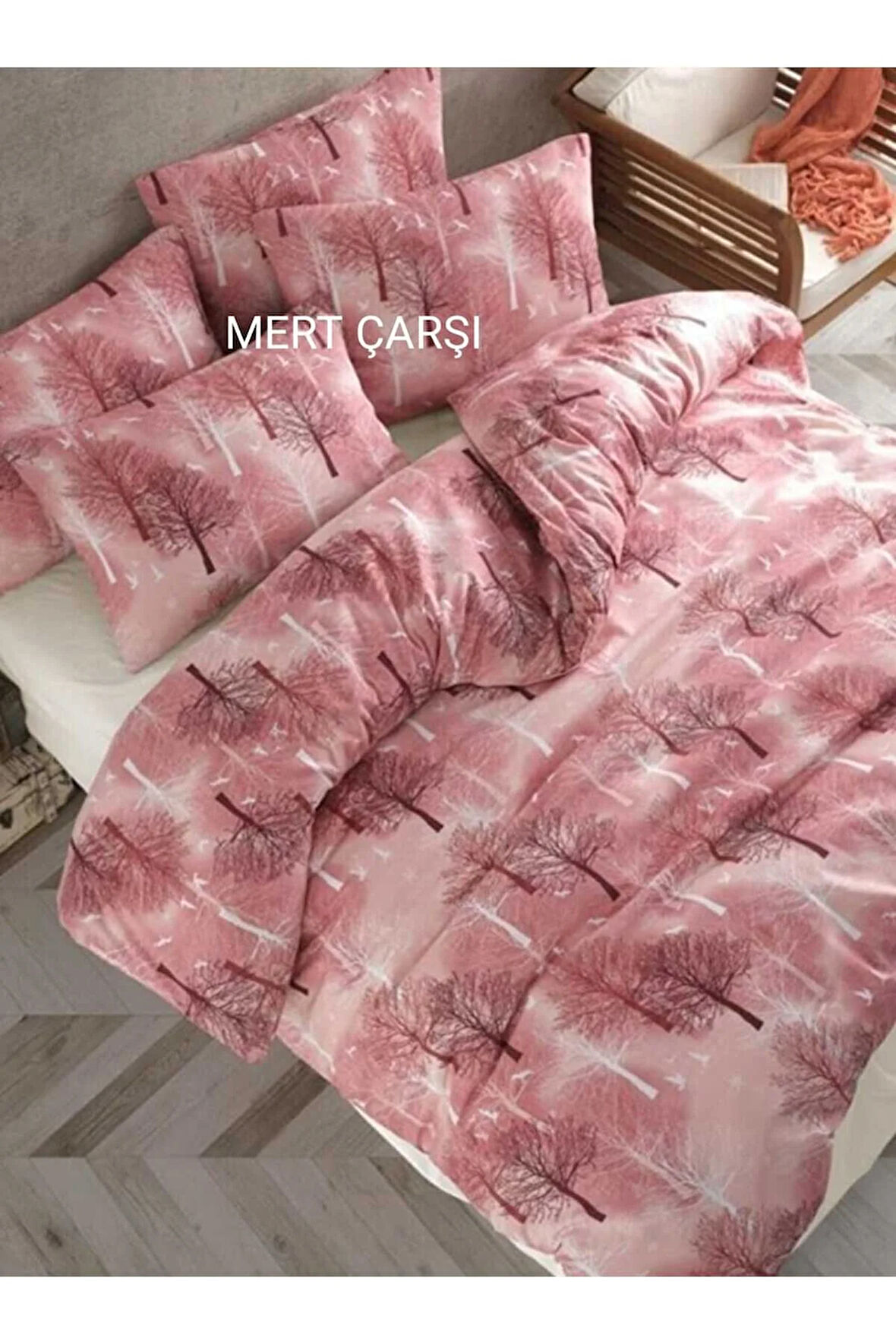 Tek Kişilik Yorgan Kılıfı 1 Adet Yastık Kılıfı Ağaç Desen