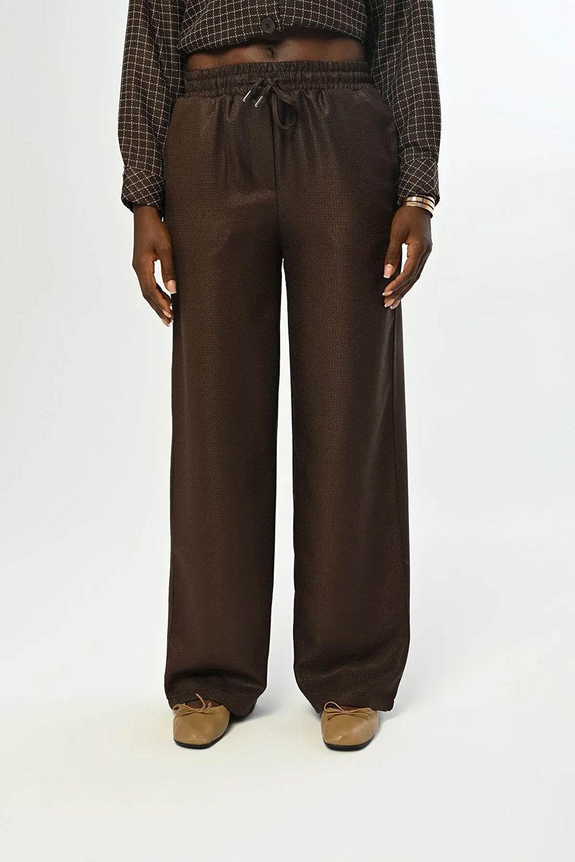 KADIN BELİ LASTİKLİ BOL PAÇA SİMLİ PANTOLON