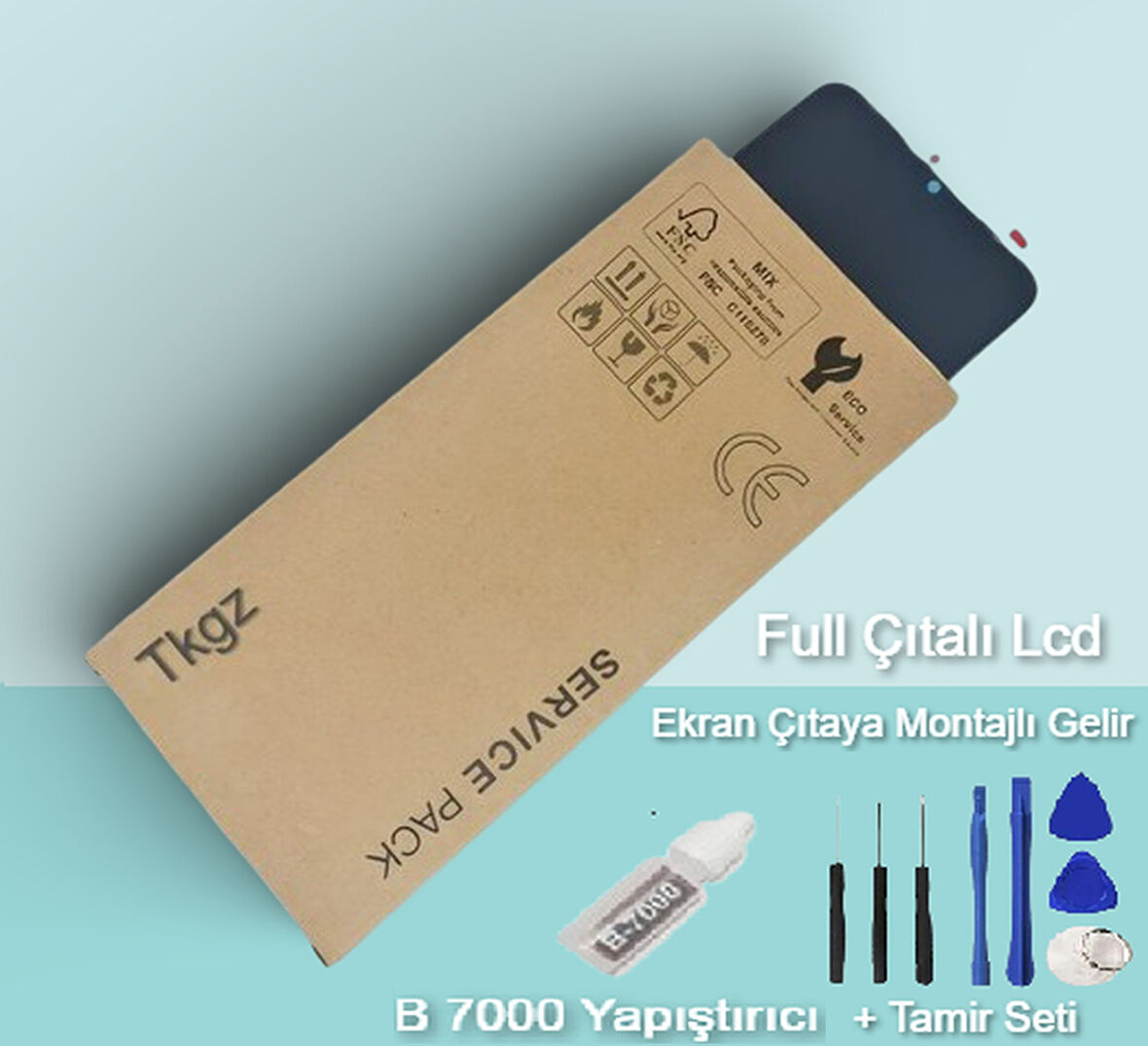 Tkgz - Oppo A16 Uyumlu Lcd Ekran Dokunmatik SERVİCE PACK - ÇITALI- Montaj Seti + B-7000