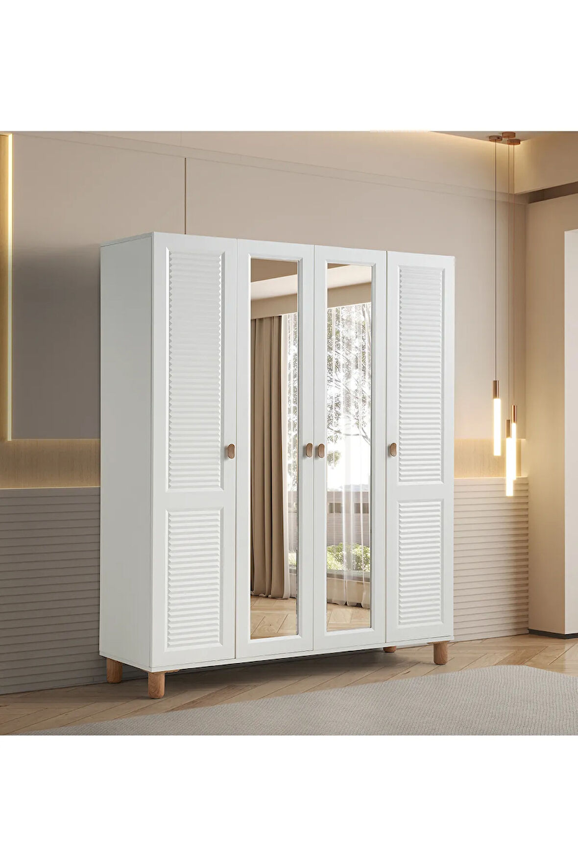 PEMA HOME Favori %100 Mdf Membran 4 Kapaklı Dolap Gardırop